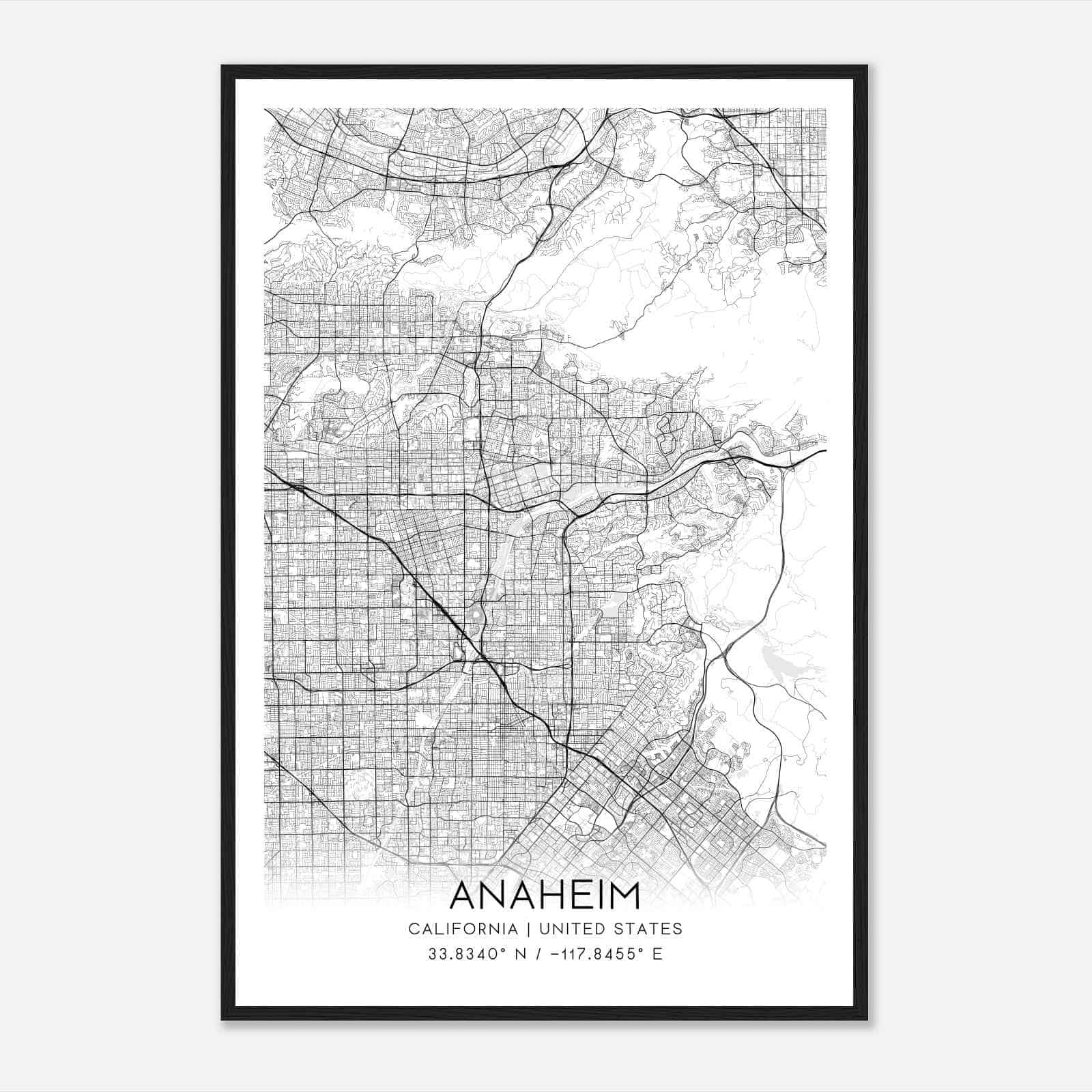 Anaheim California Map Poster, Modern Home Decor Wall Art Print