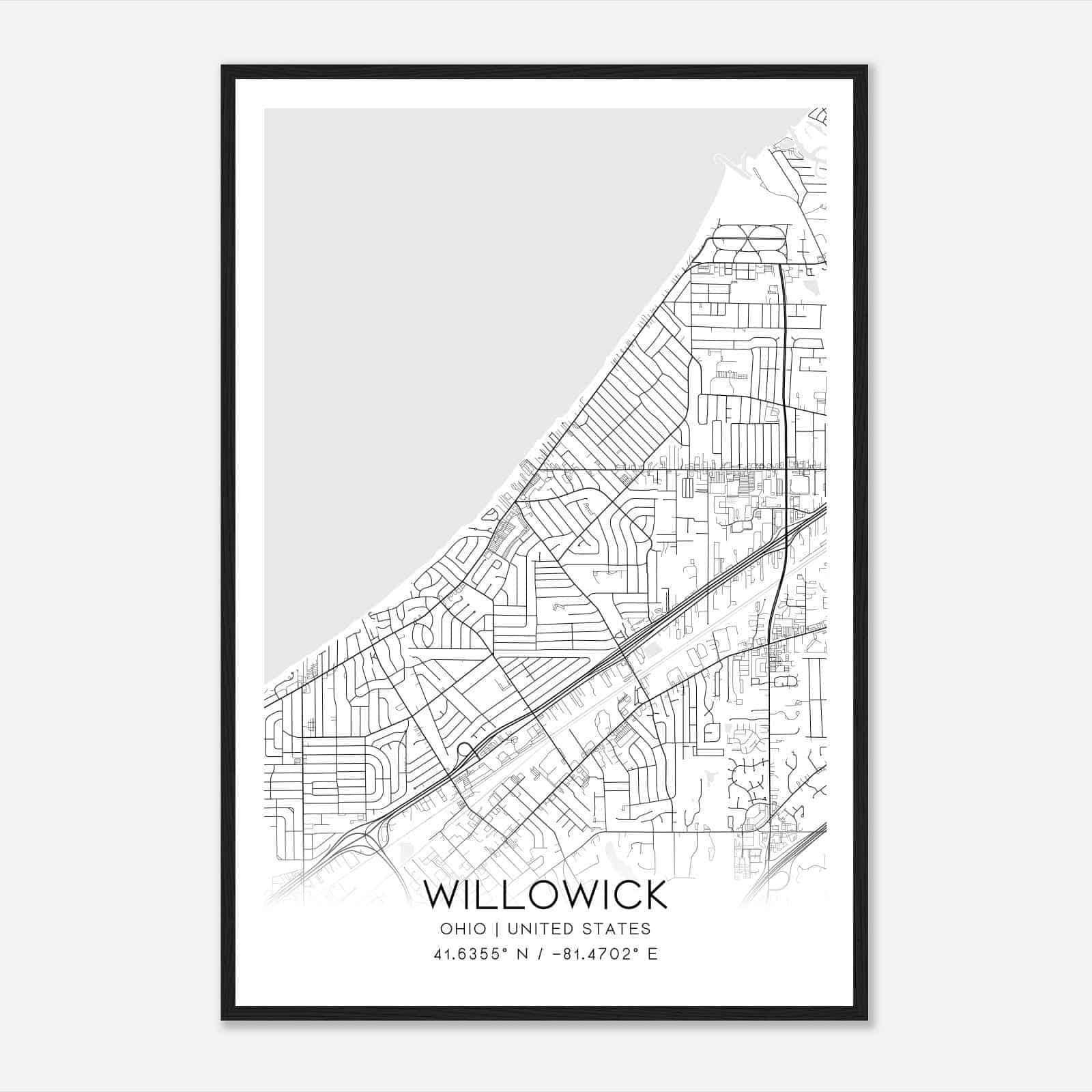 Willowick Ohio Map Poster, Modern Home Decor Wall Art Print