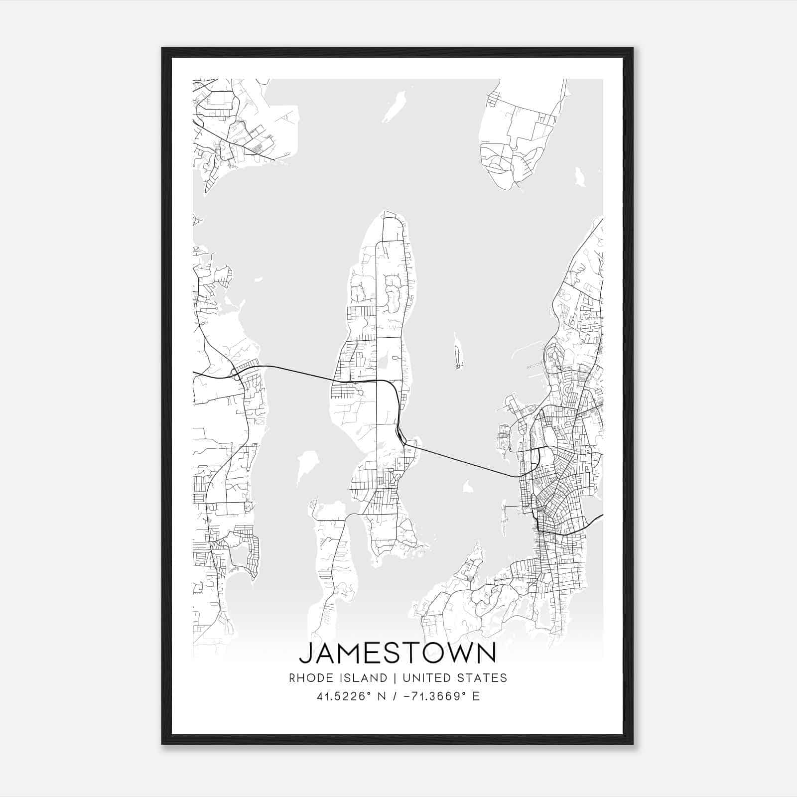 Jamestown Rhode Island Map Poster, Modern Home Decor Wall Art Print