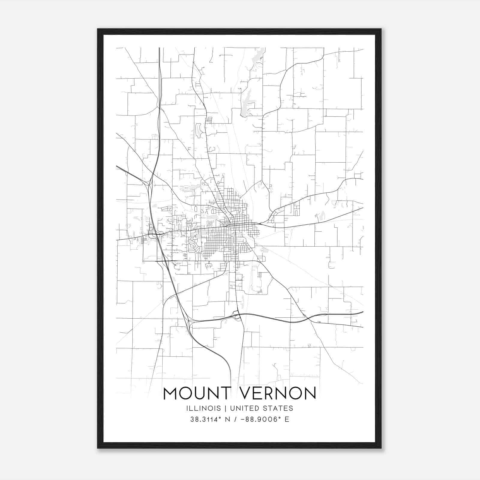 Mount Vernon Illinois Map Poster, Modern Home Decor Wall Art Print