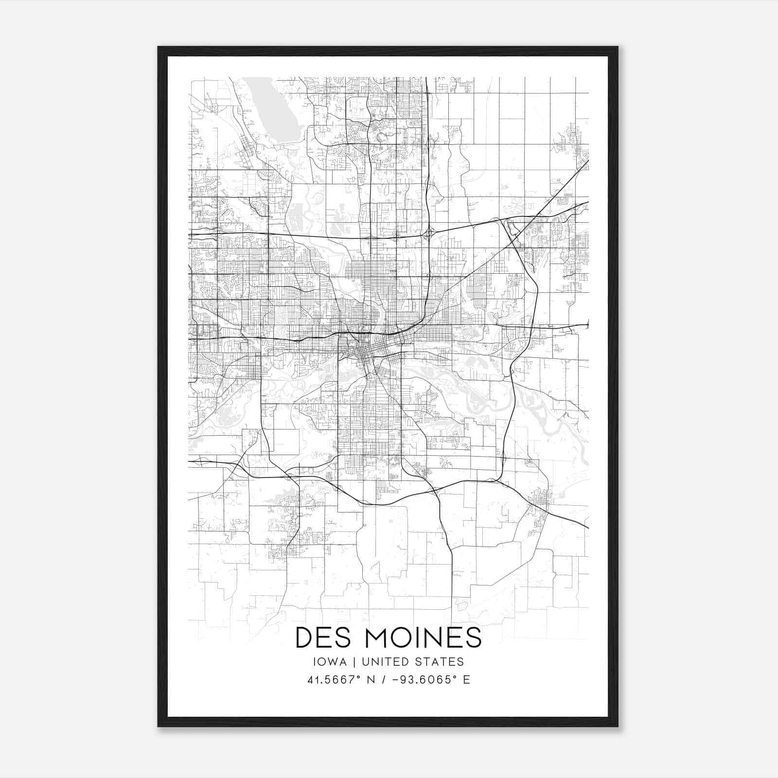 Des Moines Iowa Map Poster, Modern Home Decor Wall Art Print