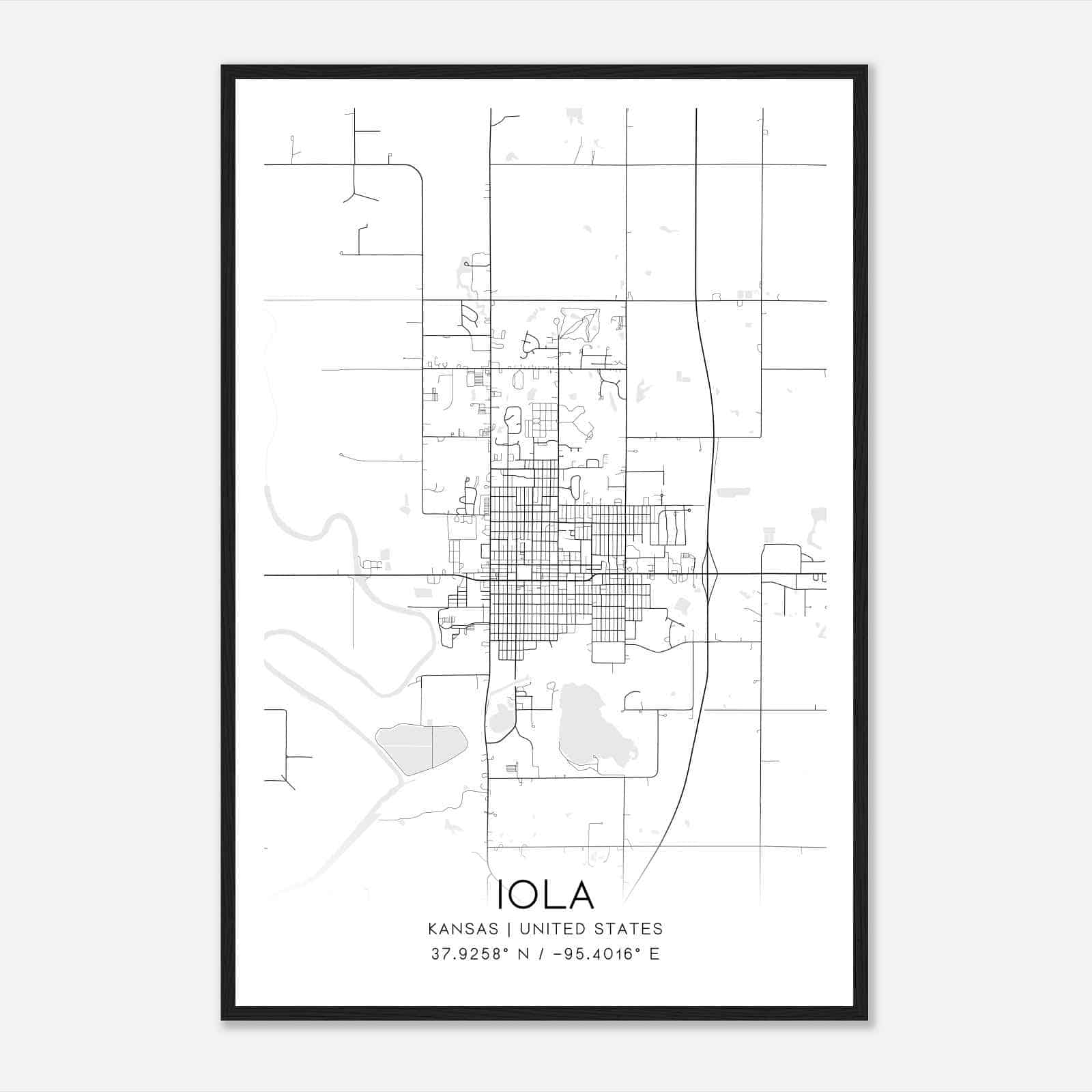 Iola Kansas Map Poster, Modern Home Decor Wall Art Print