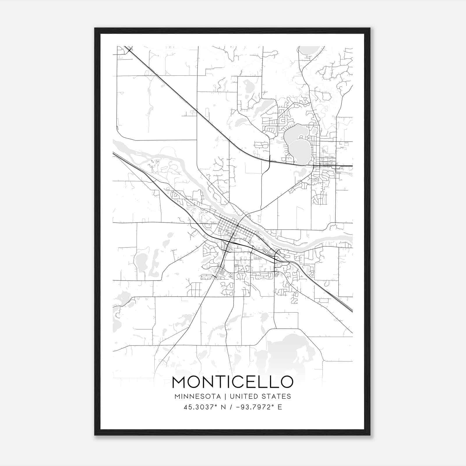 Monticello Minnesota Map Poster, Modern Home Decor Wall Art Print