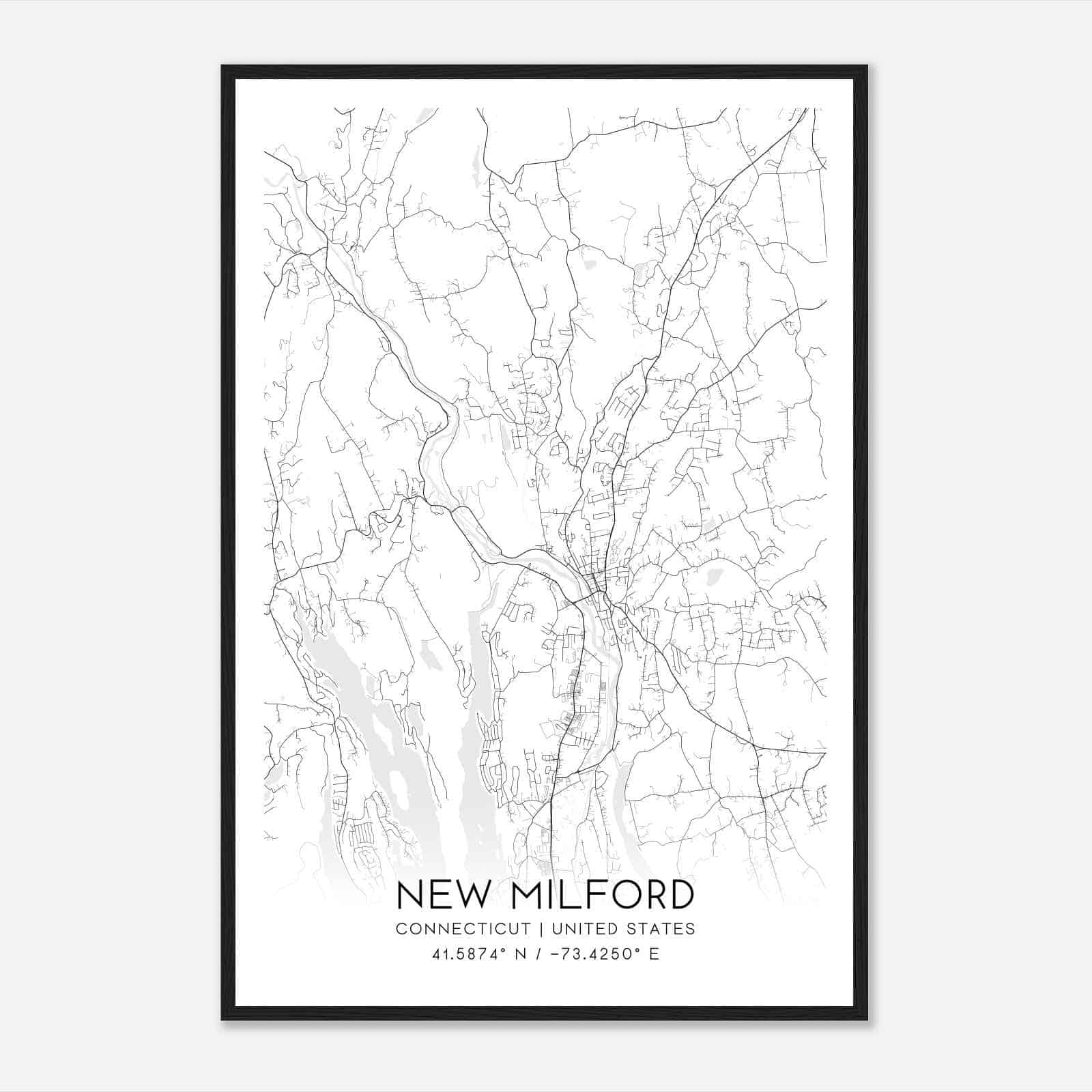 New Milford Connecticut Map Poster, Modern Home Decor Wall Art Print