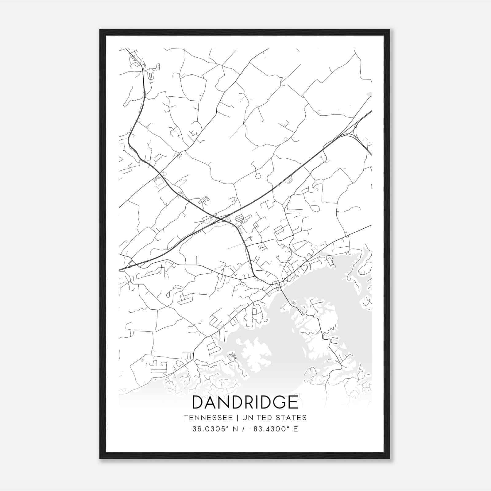 Dandridge Tennessee Map Poster, Modern Home Decor Wall Art Print