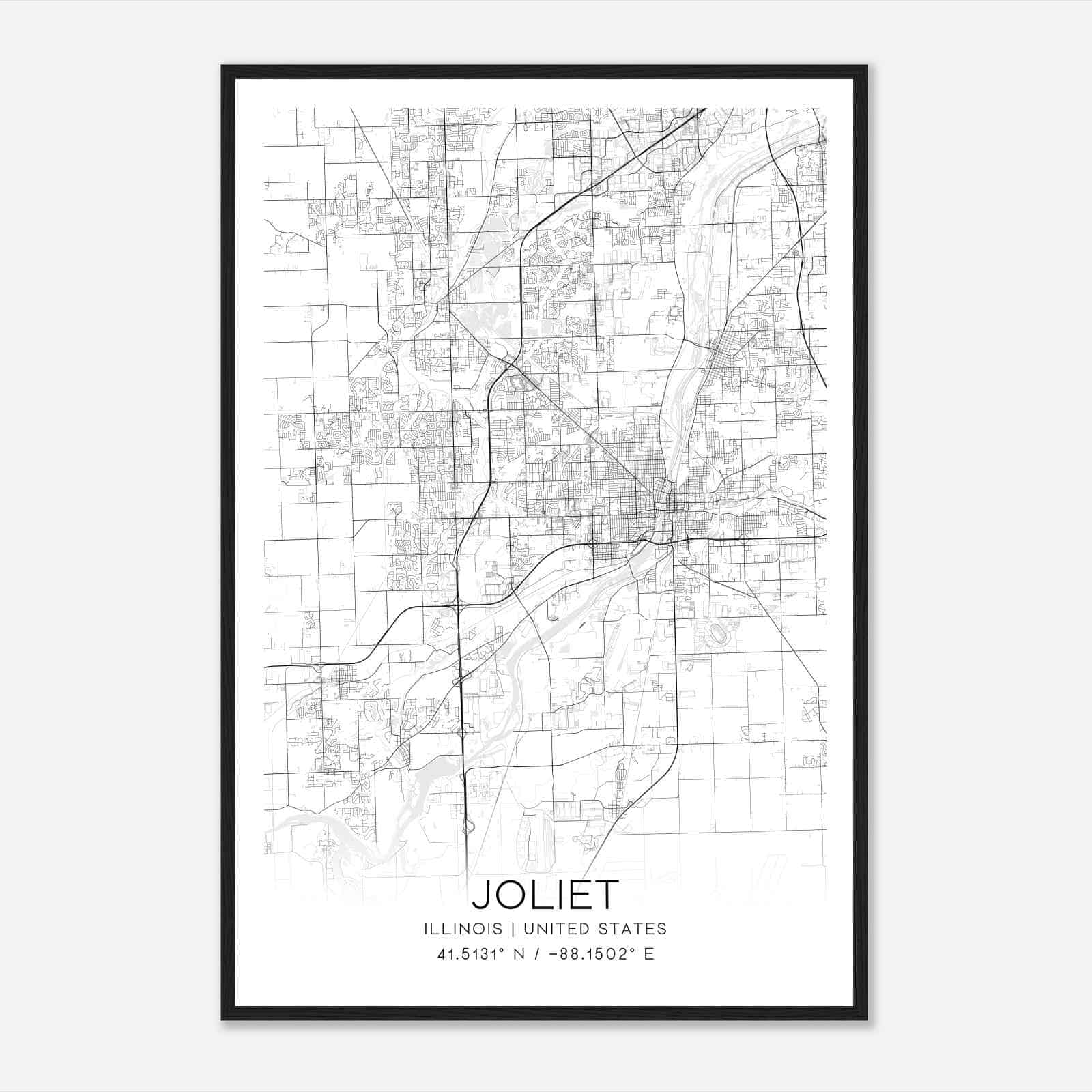 Joliet Illinois Map Poster, Modern Home Decor Wall Art Print