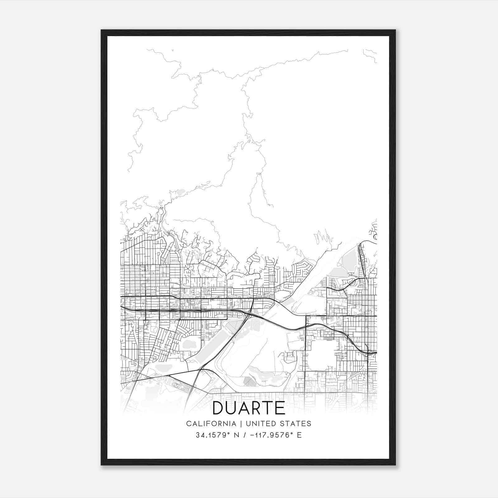 Duarte California Map Poster, Modern Home Decor Wall Art Print