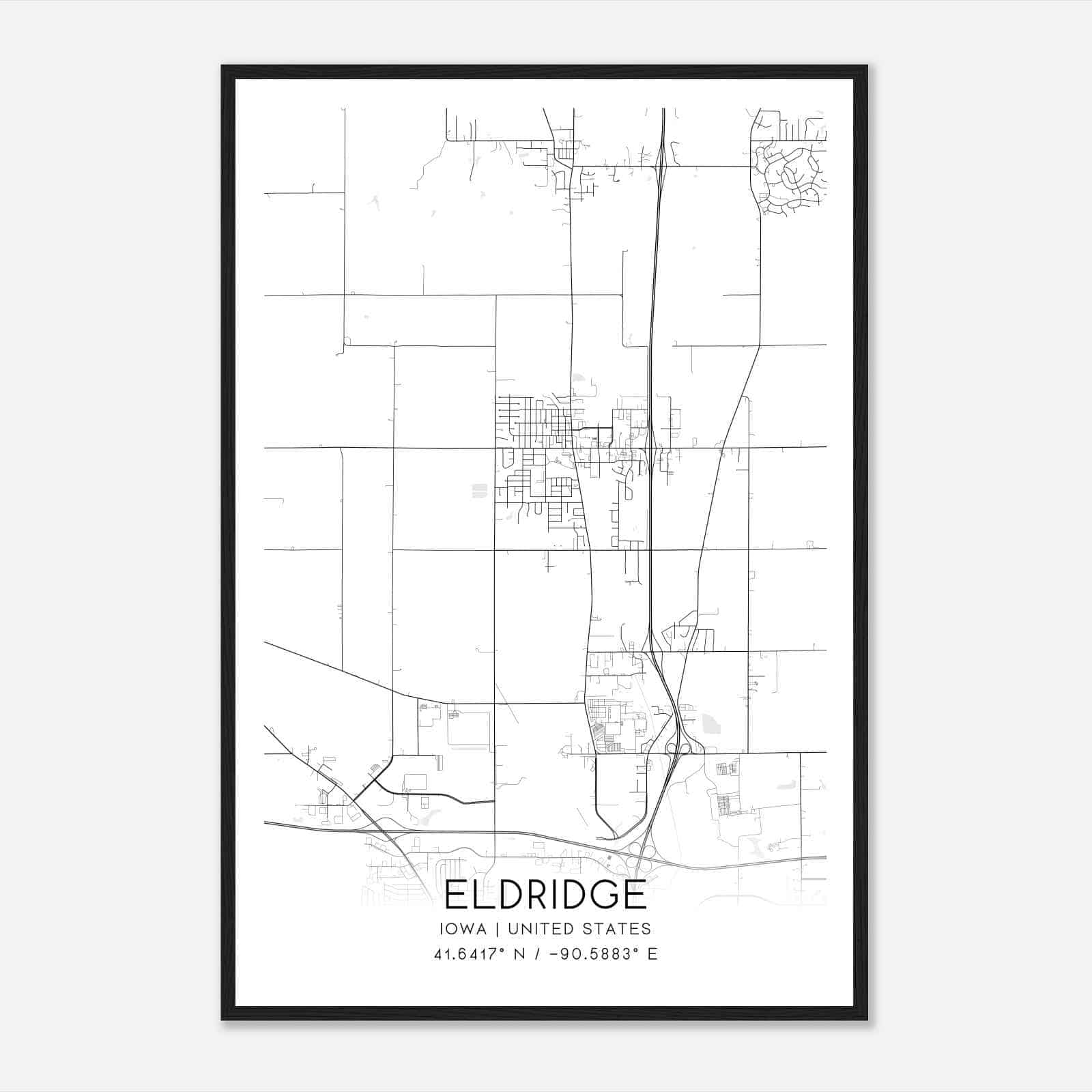 Eldridge Iowa Map Poster, Modern Home Decor Wall Art Print