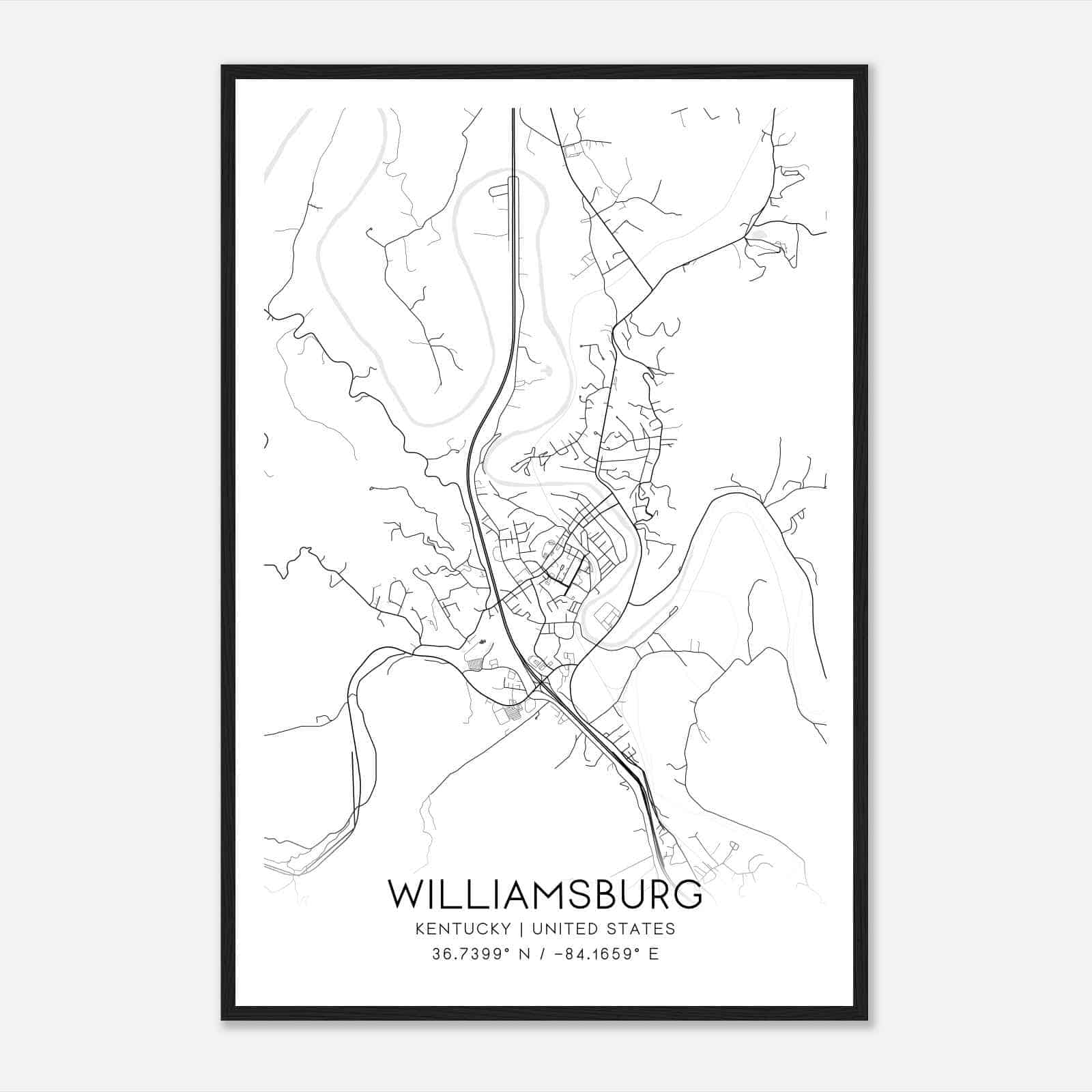 Williamsburg Kentucky Map Poster, Modern Home Decor Wall Art Print