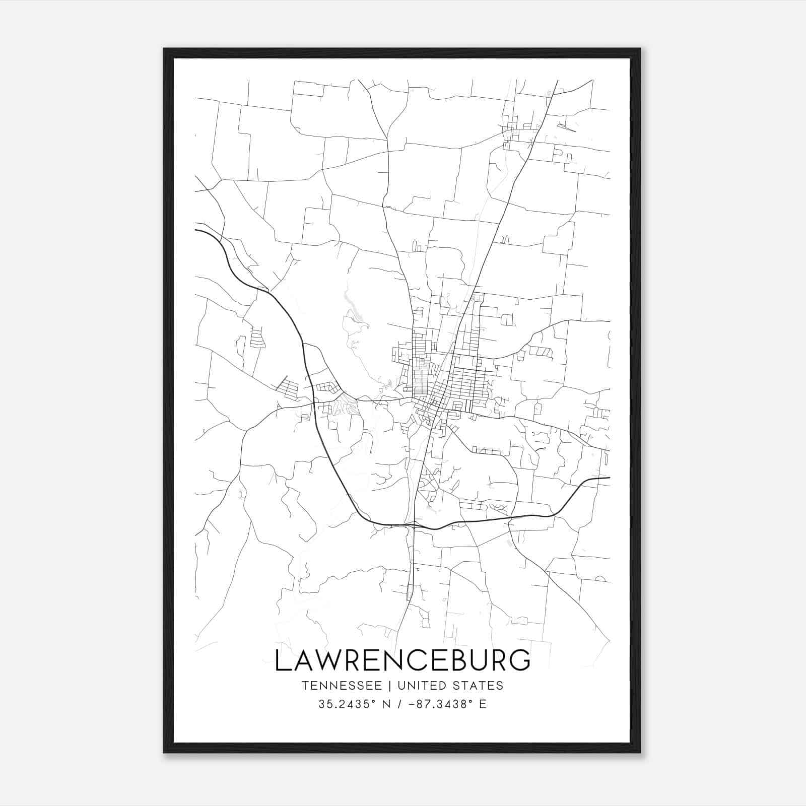 Lawrenceburg Tennessee Map Poster, Modern Home Decor Wall Art Print