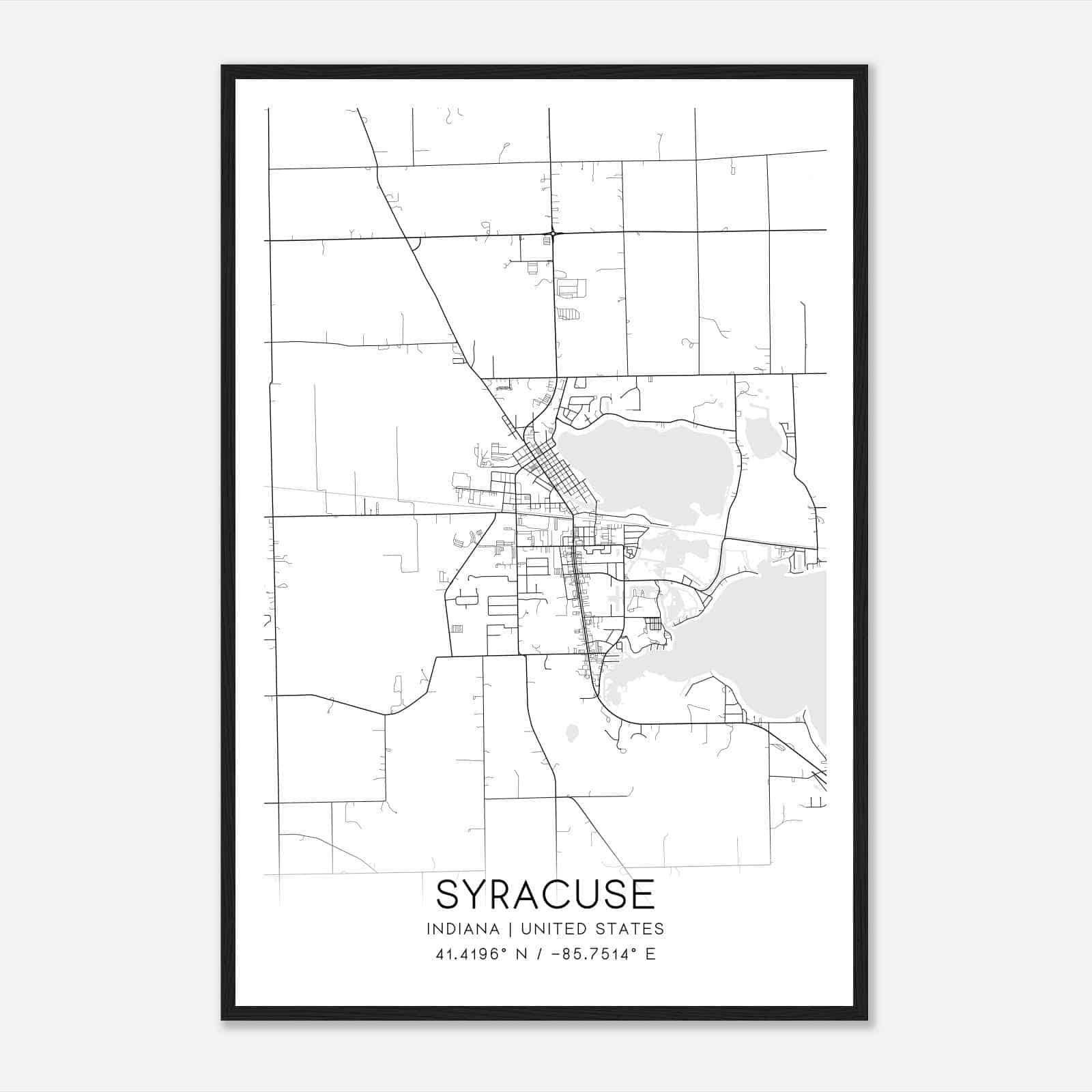 Syracuse Indiana Map Poster, Modern Home Decor Wall Art Print - Custom