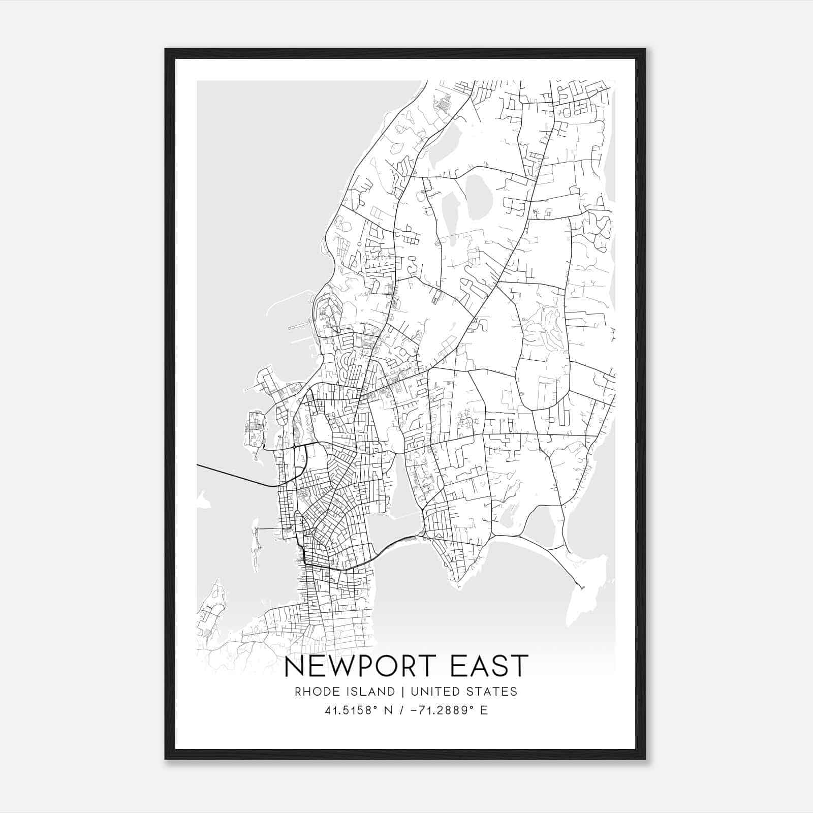 Newport East Rhode Island Map Poster, Modern Home Decor Wall Art Print