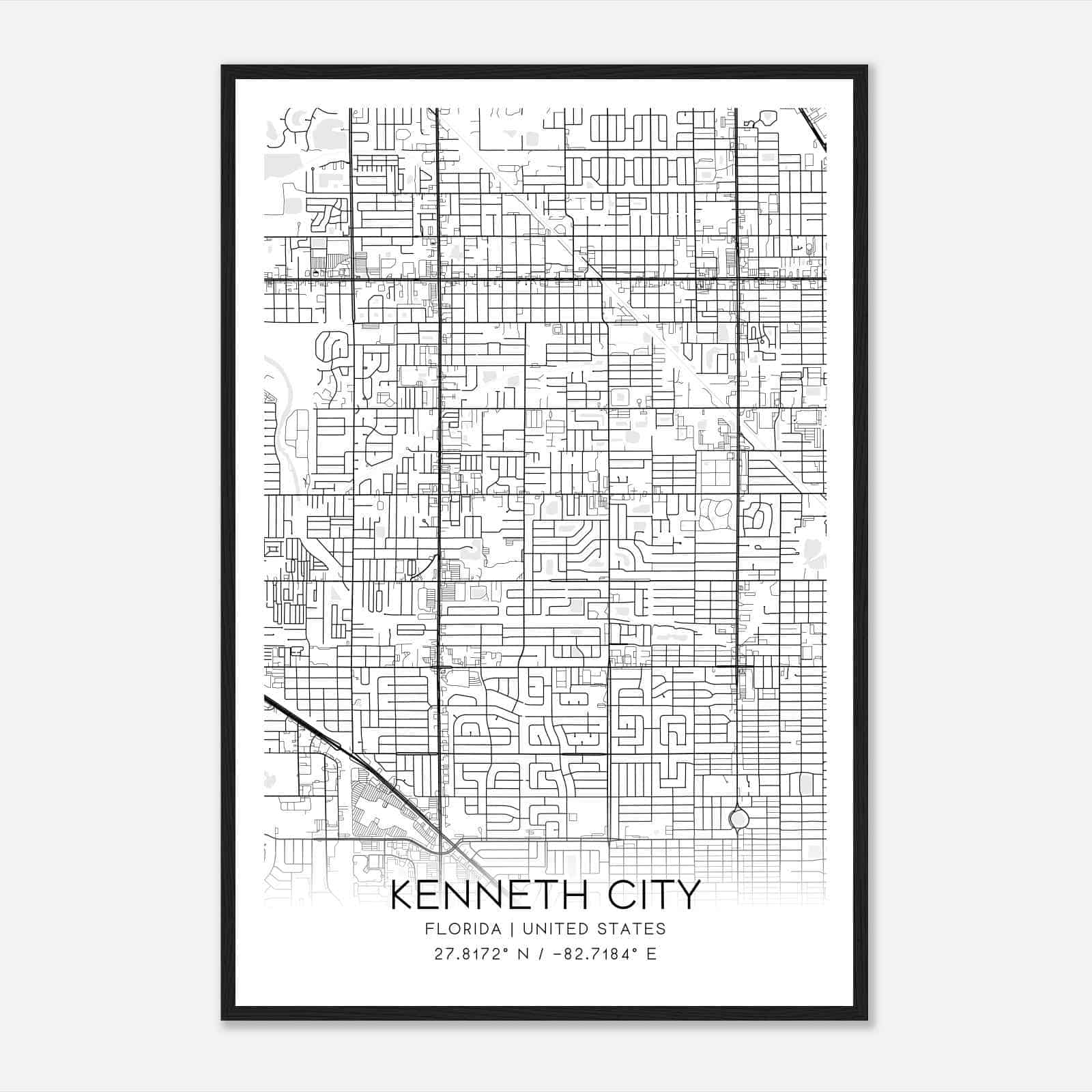 Kenneth City Florida Map Poster, Modern Home Decor Wall Art Print