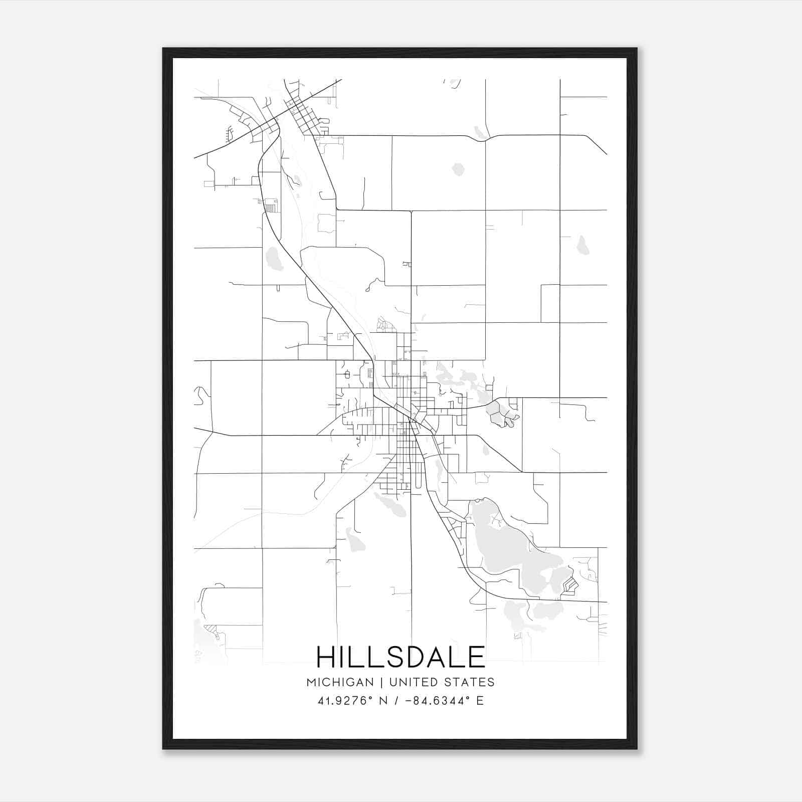 Hillsdale Michigan Map Poster, Modern Home Decor Wall Art Print
