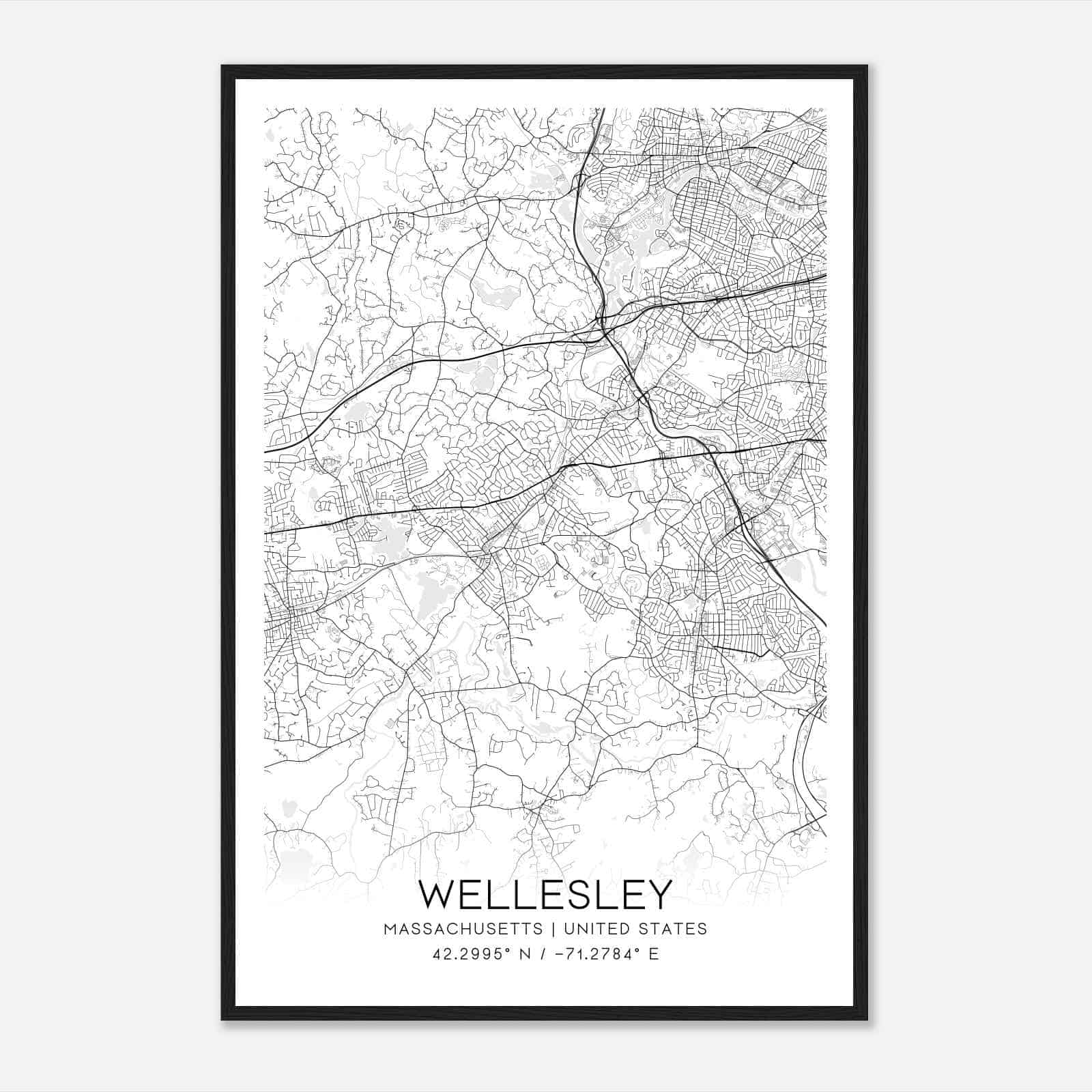 Wellesley Massachusetts Map Poster, Modern Home Decor Wall Art Print