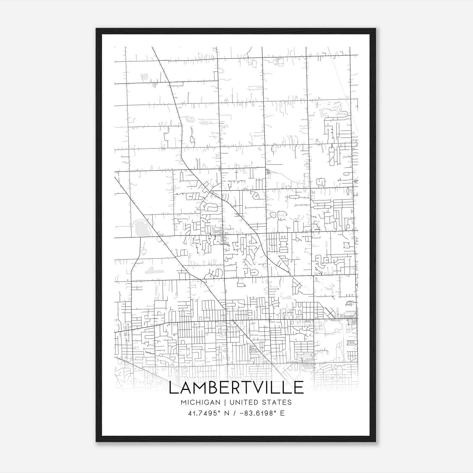 Lambertville Michigan Map Poster, Modern Home Decor Wall Art Print