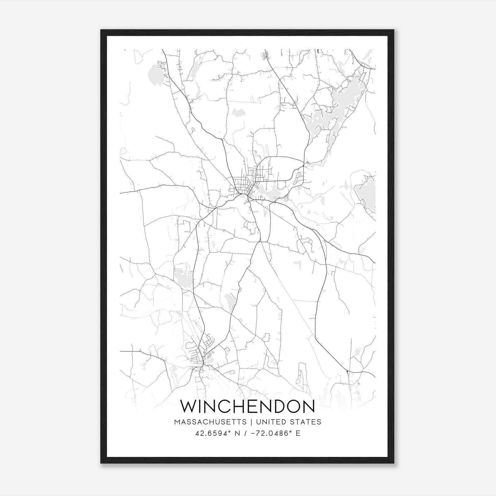 Winchendon Massachusetts Map Poster, Modern Home Decor Wall Art Print