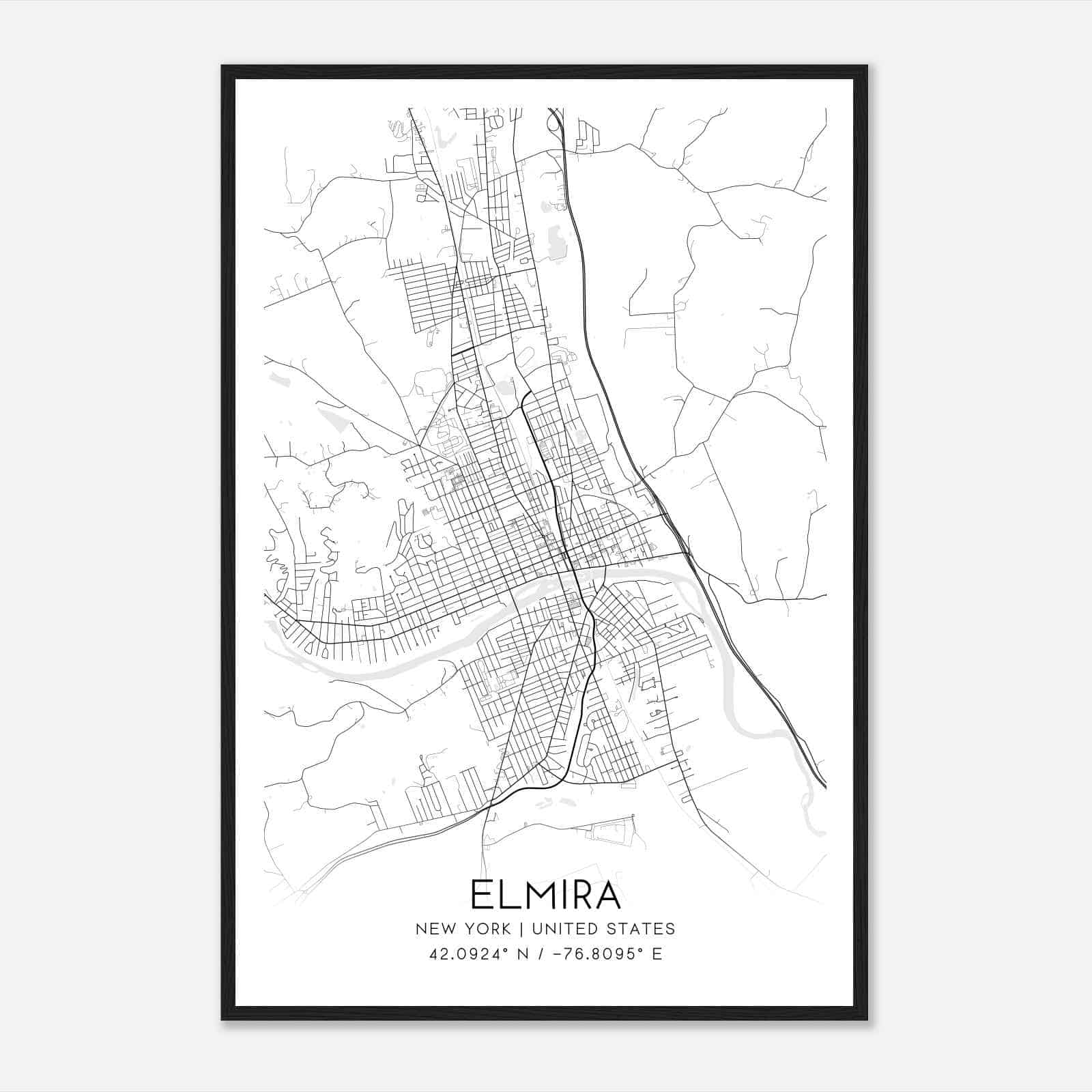 Elmira New York Map Poster, Modern Home Decor Wall Art Print