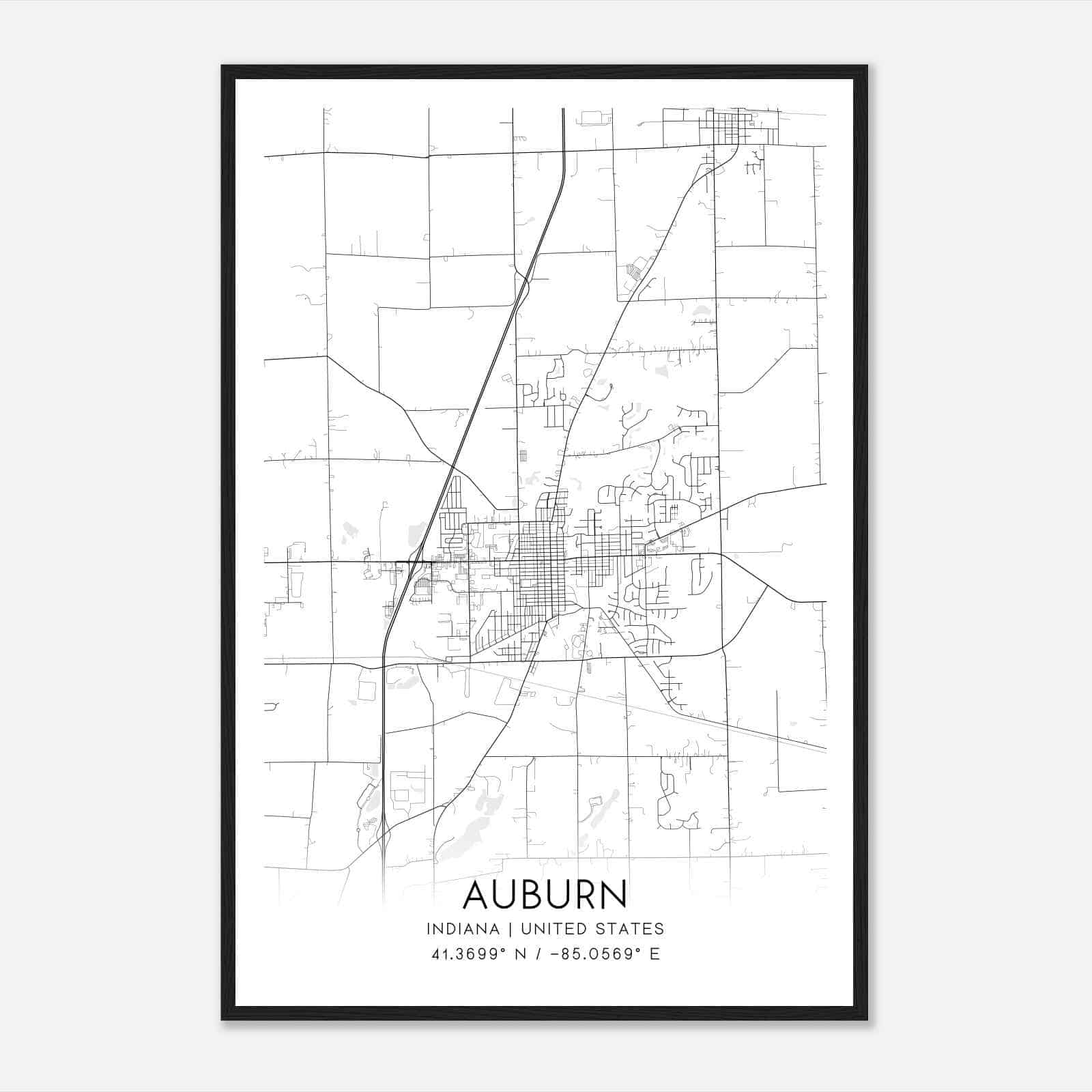 Auburn Indiana Map Poster, Modern Home Decor Wall Art Print