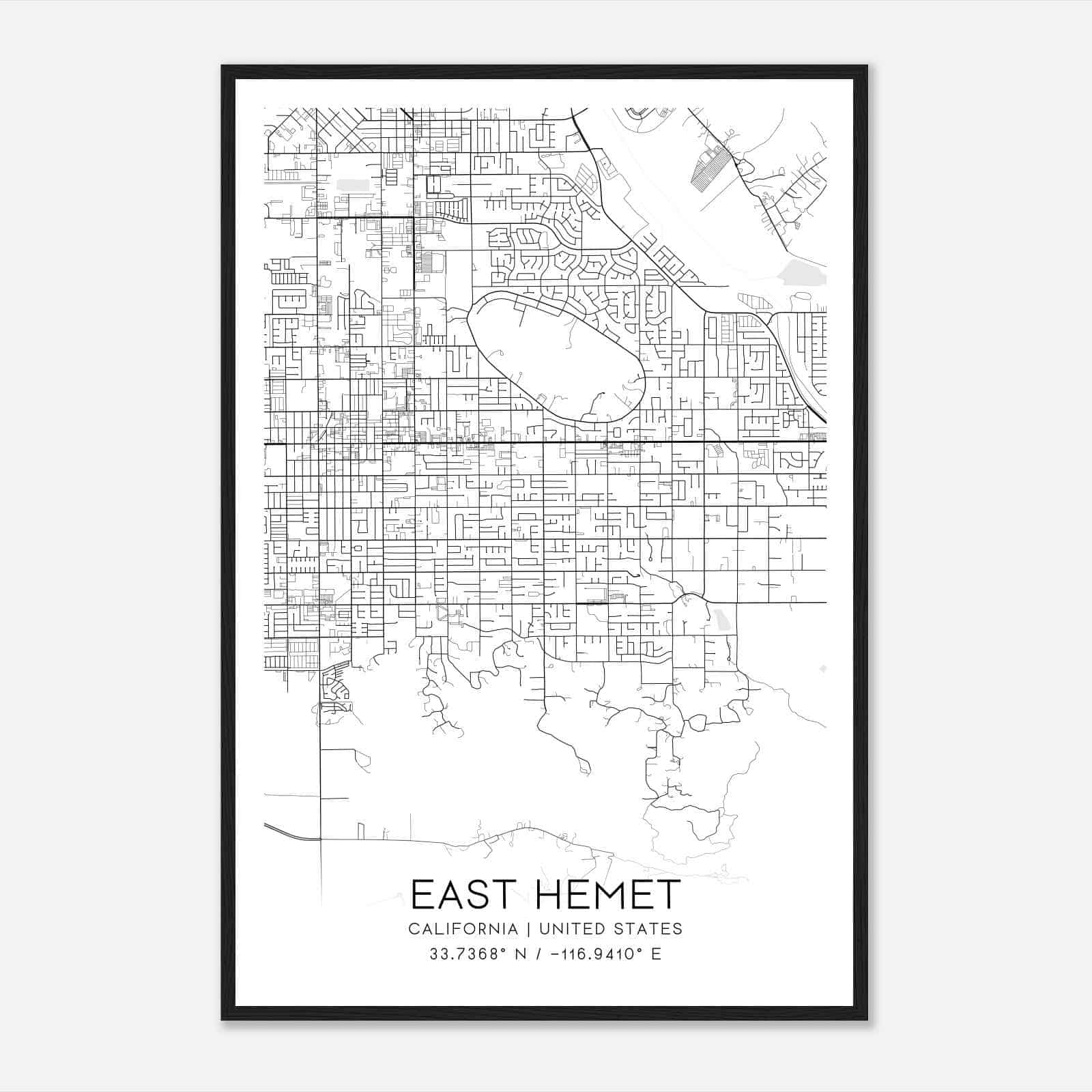 East Hemet California Map Poster, Modern Home Decor Wall Art Print
