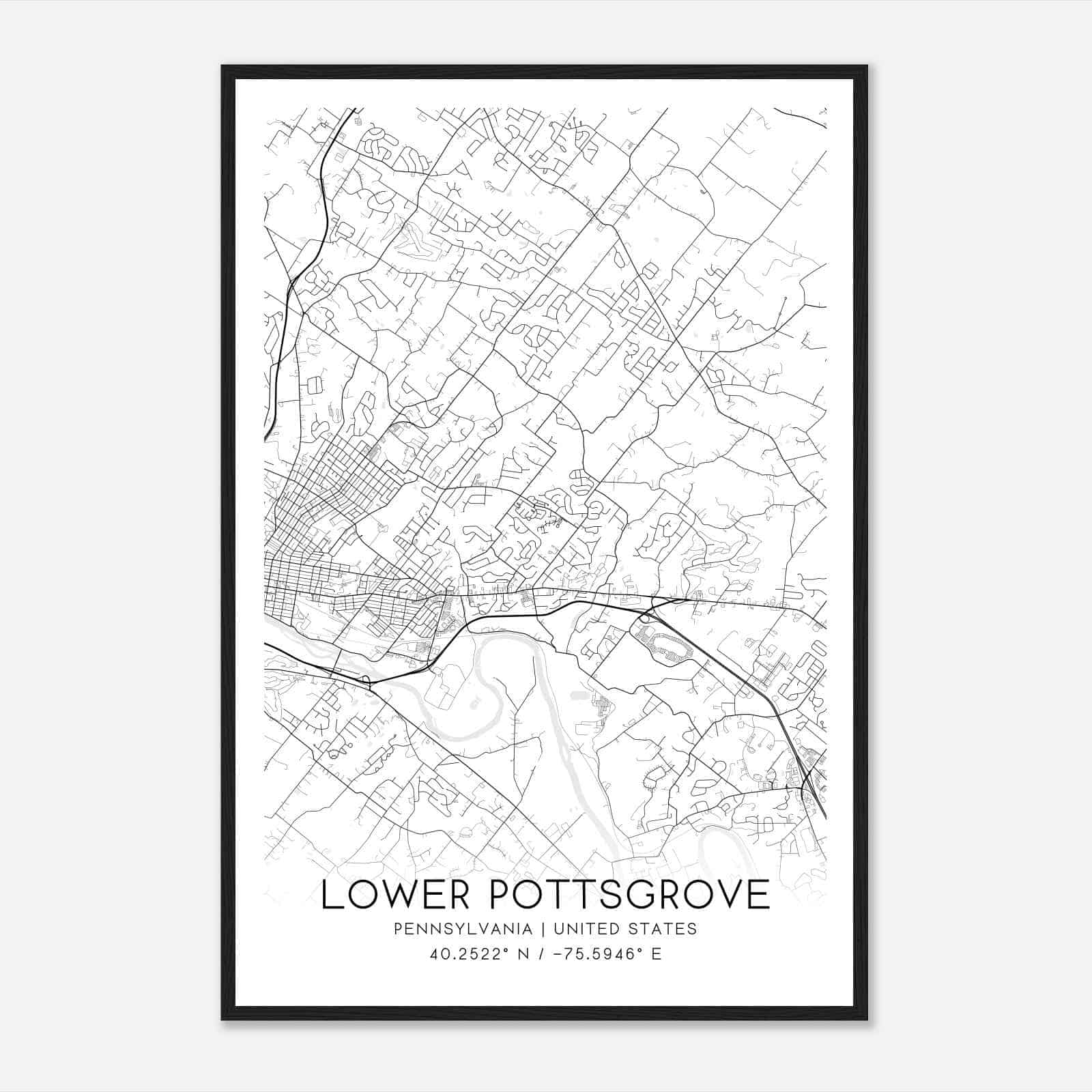 Lower Pottsgrove Pennsylvania Map Poster, Modern Home Decor Wall Art