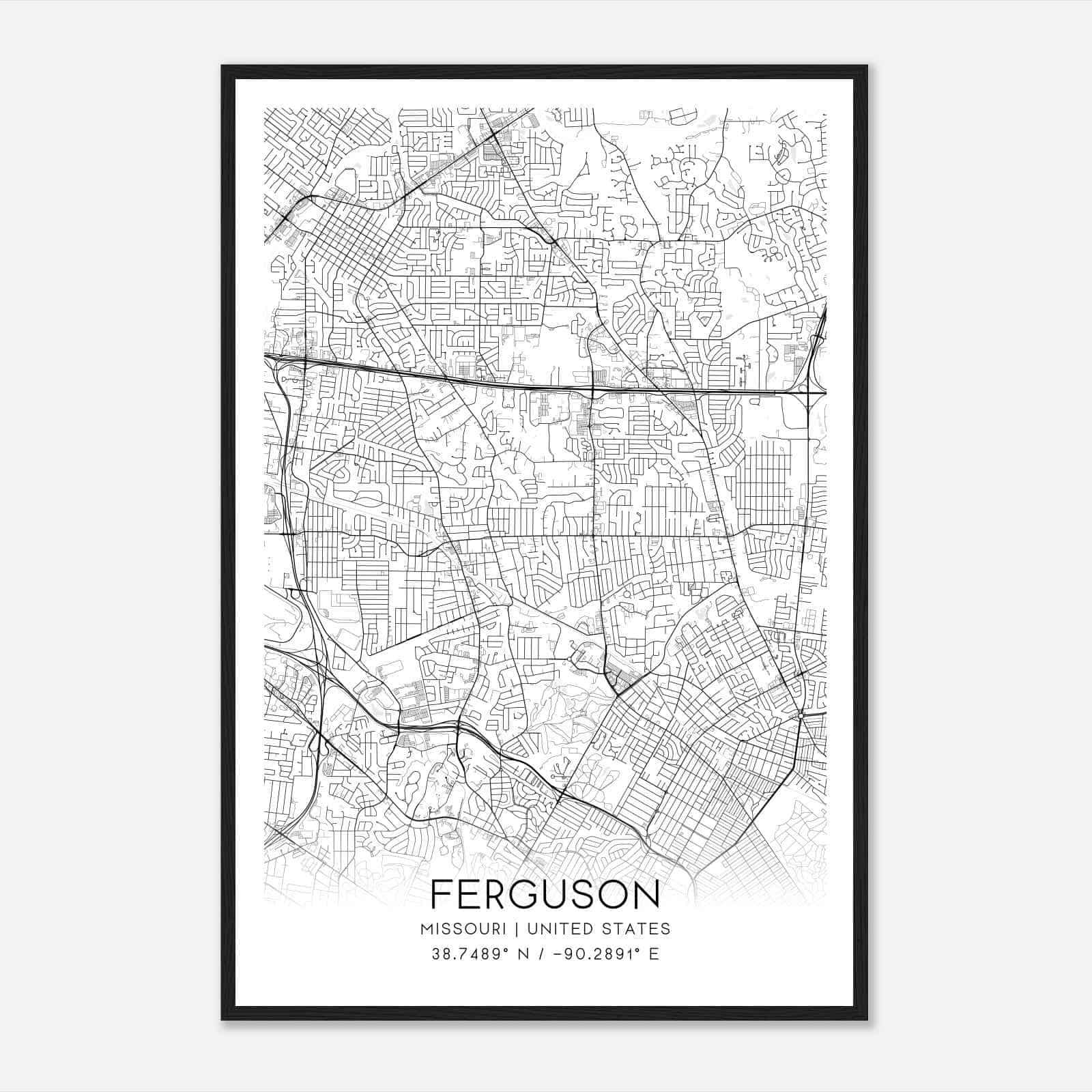 Ferguson Missouri Map Poster, Modern Home Decor Wall Art Print
