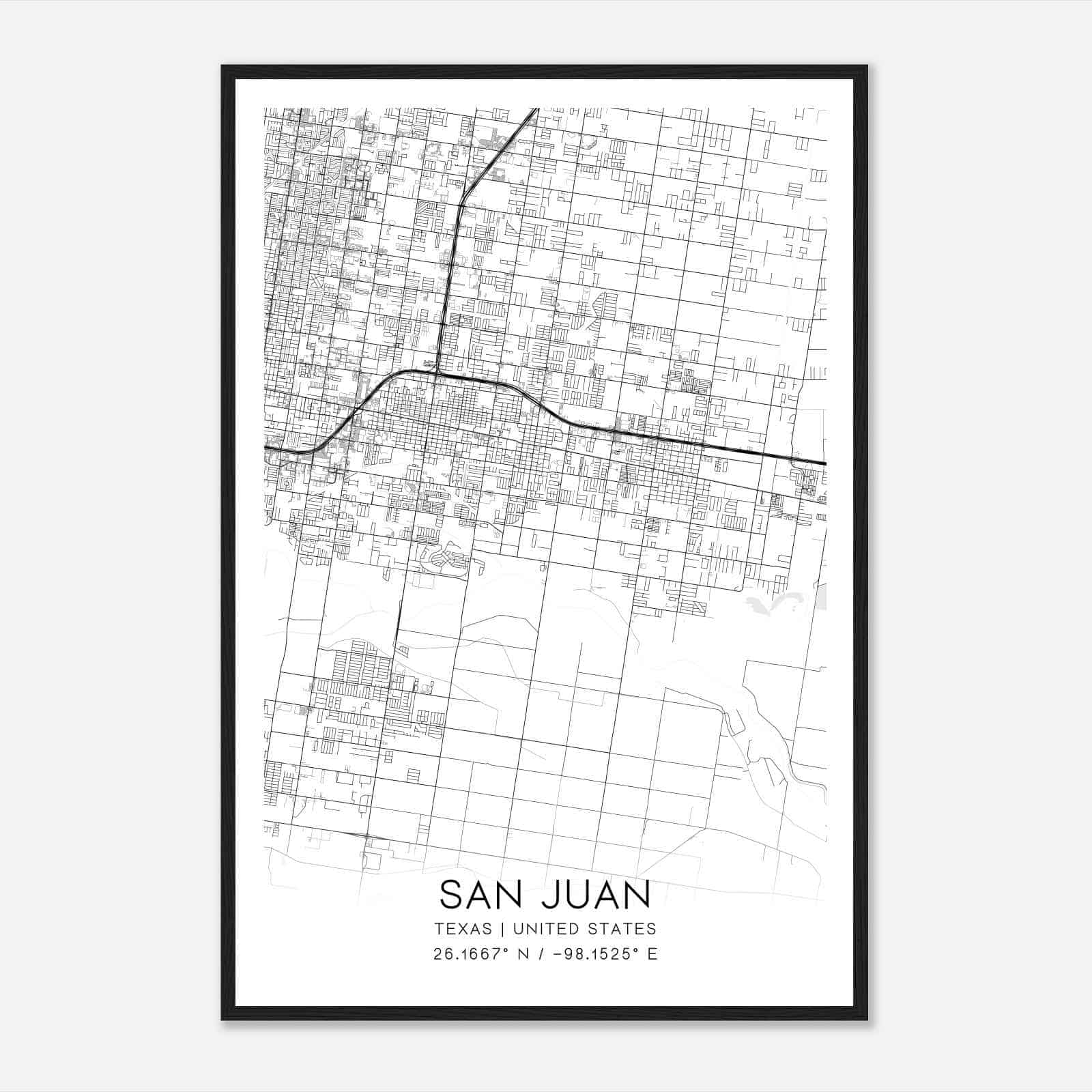 San Juan Texas Map Poster, Modern Home Decor Wall Art Print San Juan Texas Map Poster, Modern Home Decor Wall Art Print