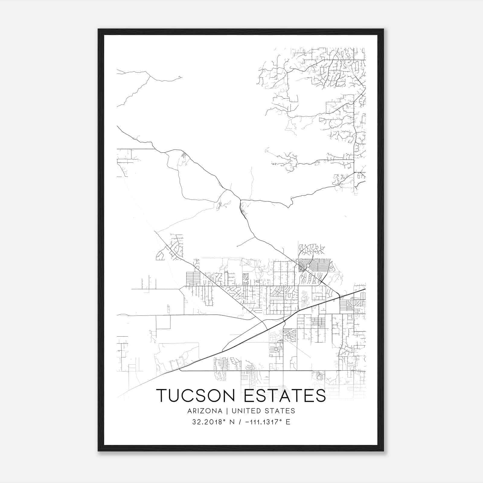 Tucson Estates Arizona Map Poster, Modern Home Decor Wall Art Print
