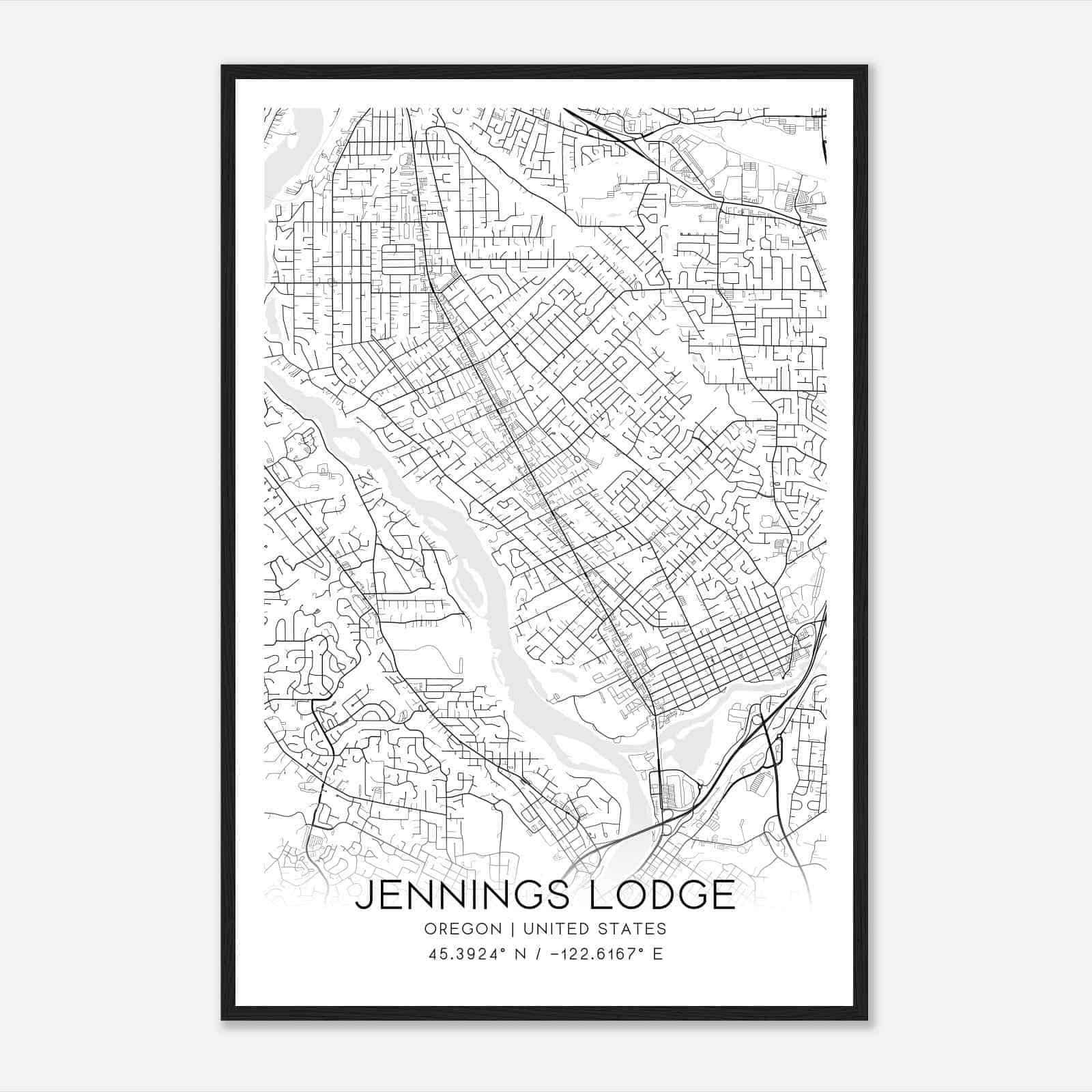 Jennings Lodge Oregon Map Poster, Modern Home Decor Wall Art Print