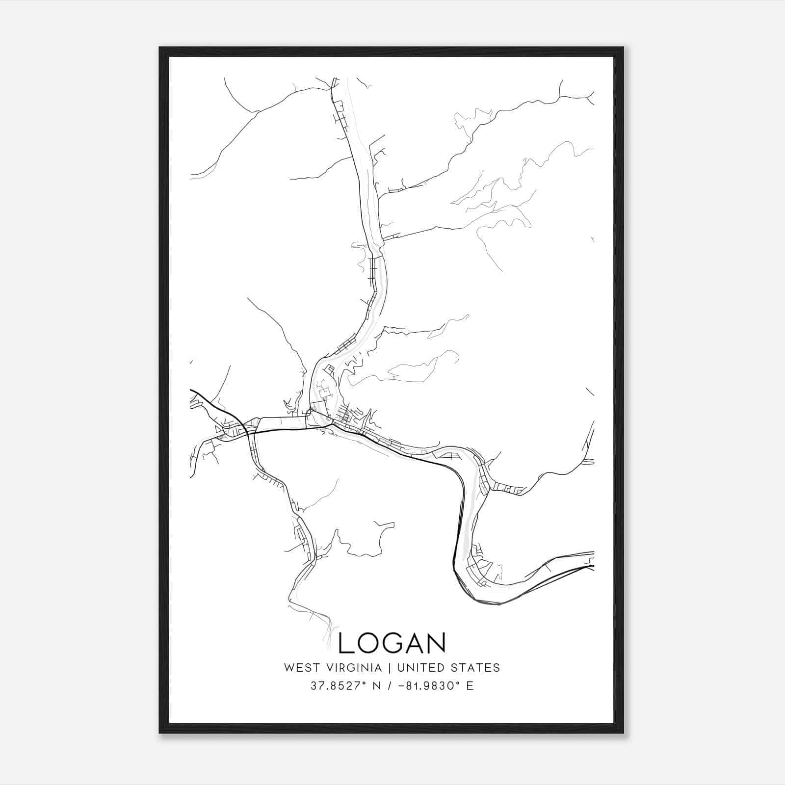 Logan West Virginia Map Poster, Modern Home Decor Wall Art Print