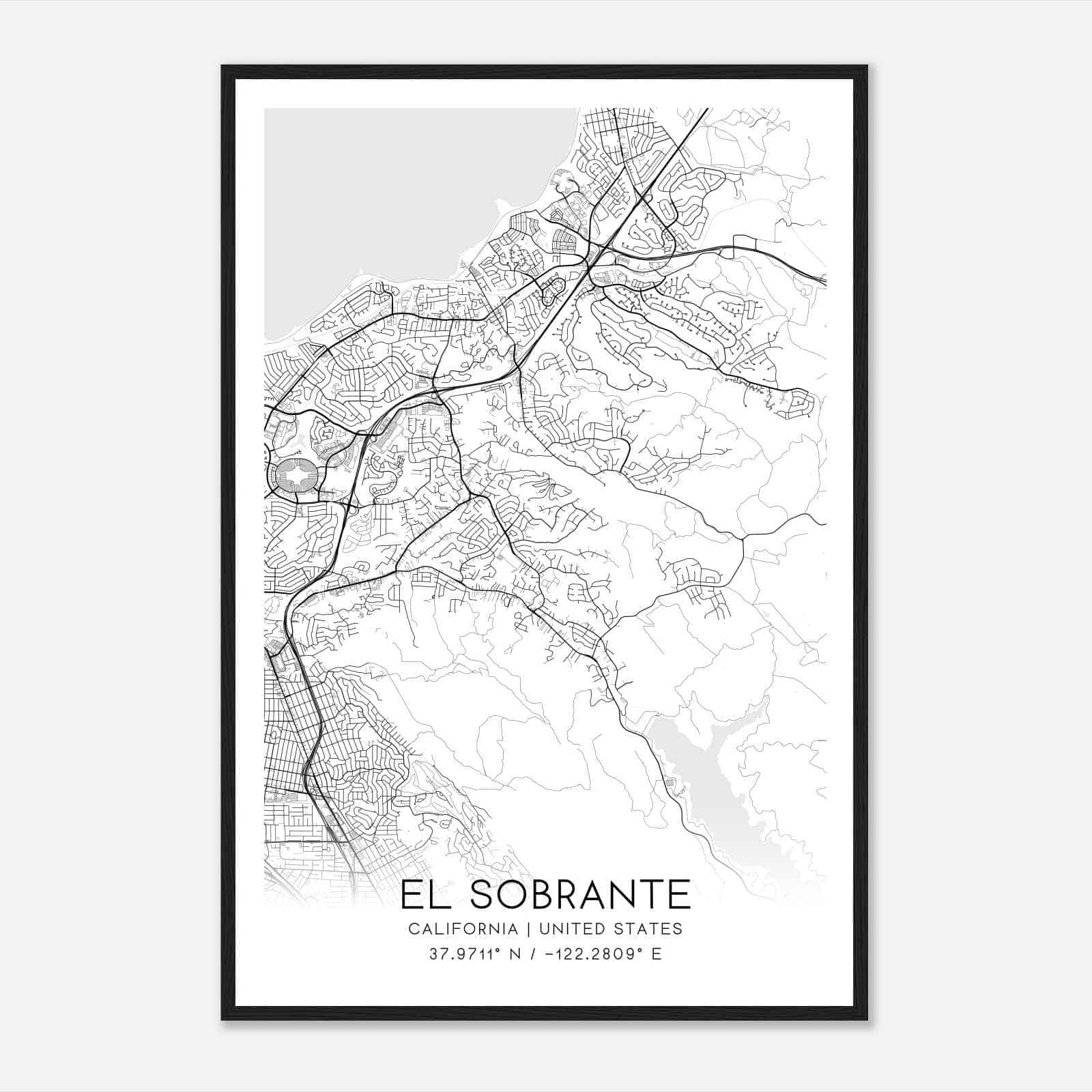 El Sobrante California Map Poster, Modern Home Decor Wall Art Print