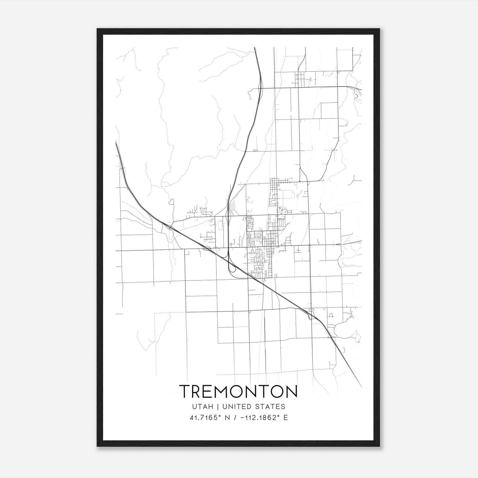 Tremonton Utah Map Poster, Modern Home Decor Wall Art Print