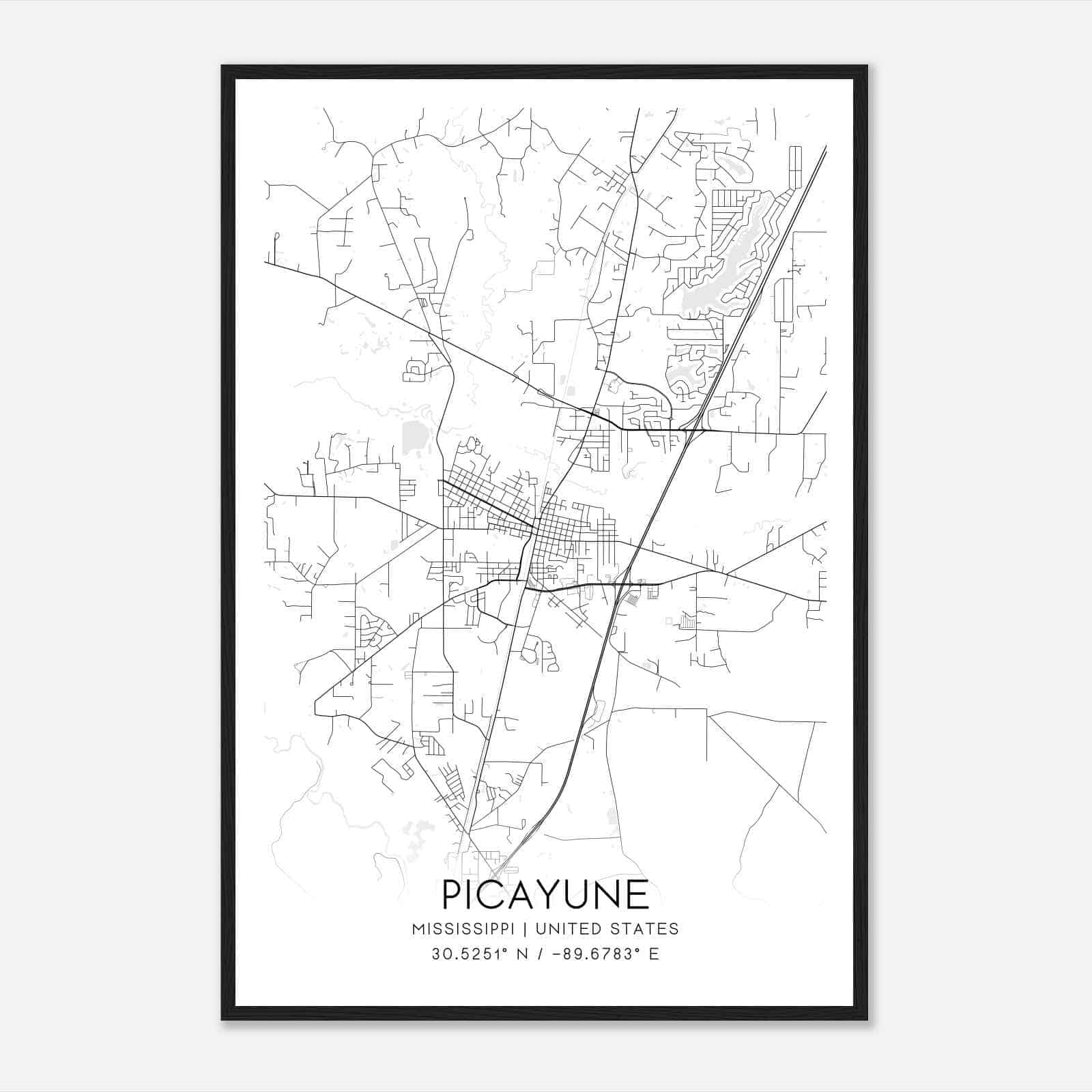 Picayune Mississippi Map Poster, Modern Home Decor Wall Art Print Picayune Mississippi Map Poster, Modern Home Decor Wall Art Print