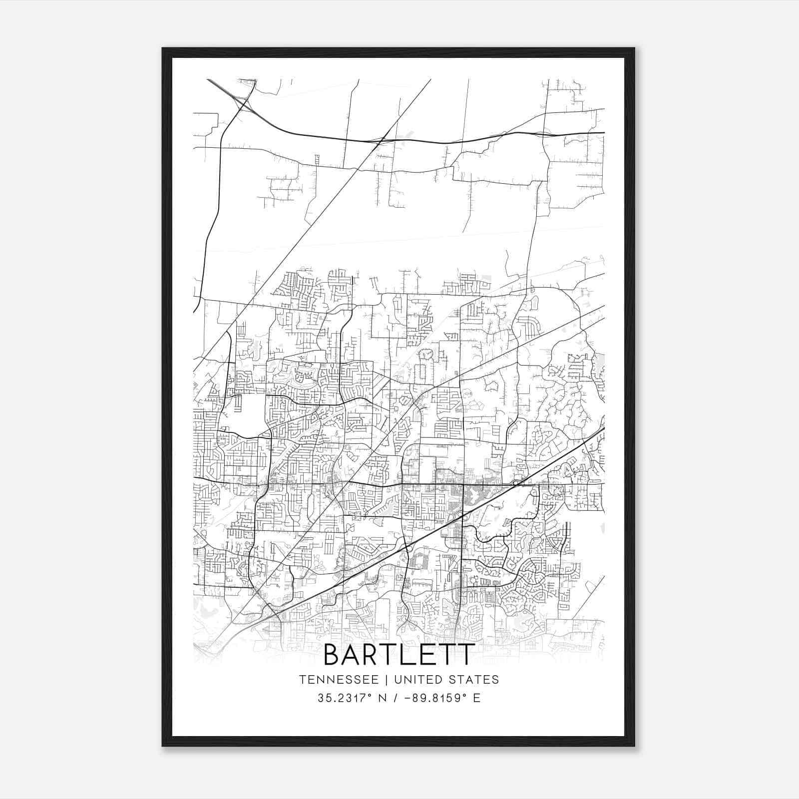 Bartlett Tennessee Map Poster, Modern Home Decor Wall Art Print