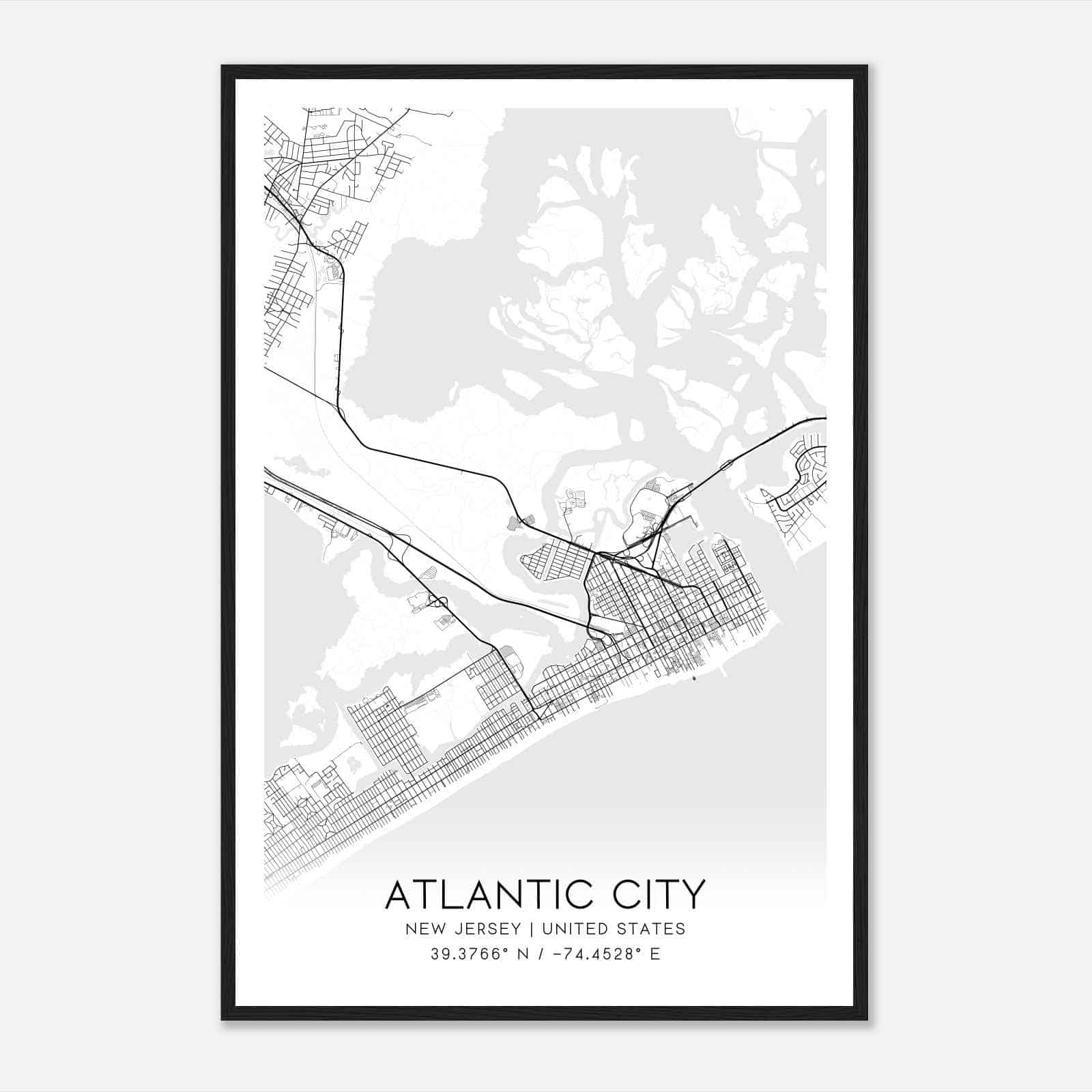Atlantic City New Jersey Map Poster, Modern Home Decor Wall Art Print