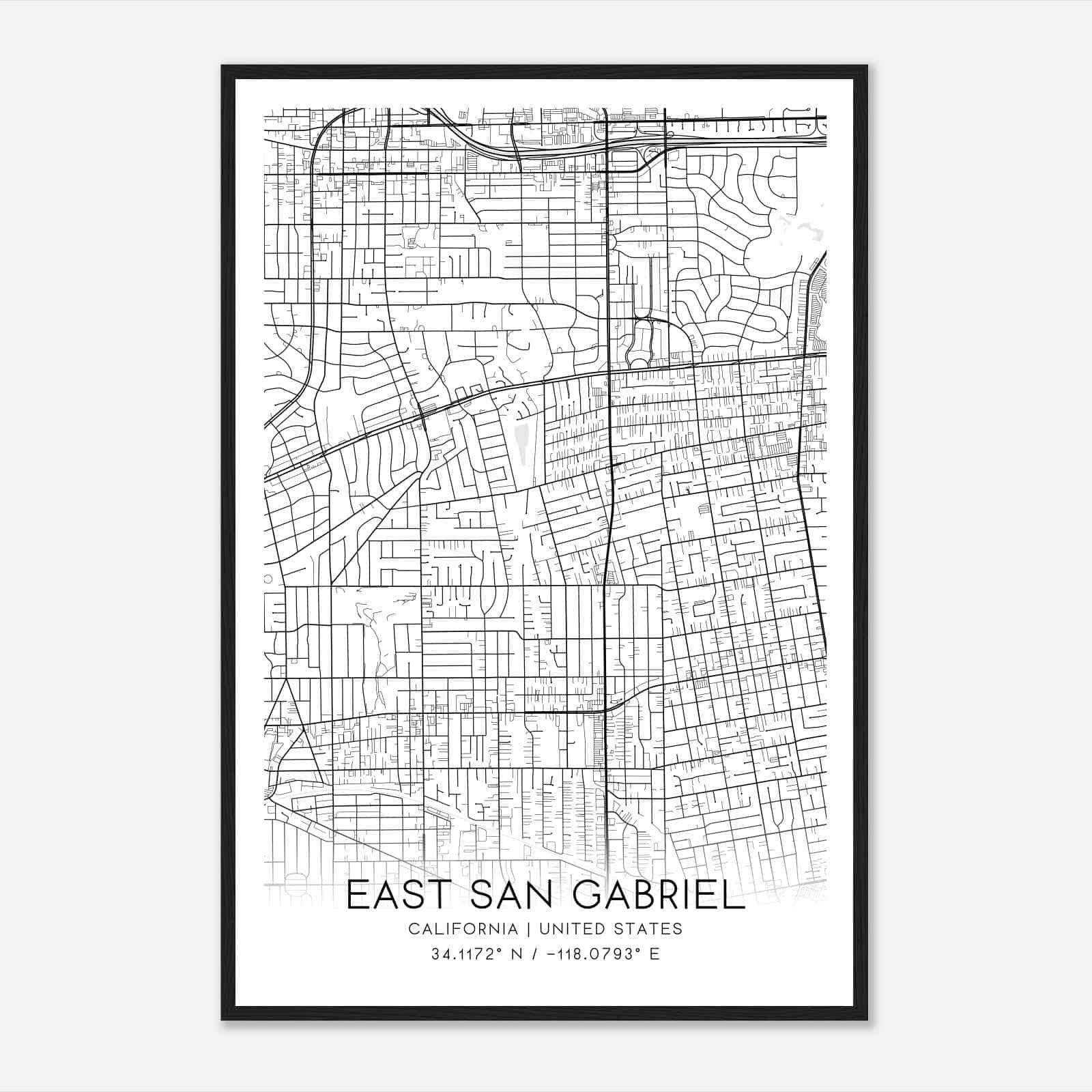 East San Gabriel California Map Poster, Modern Home Decor Wall Art Print