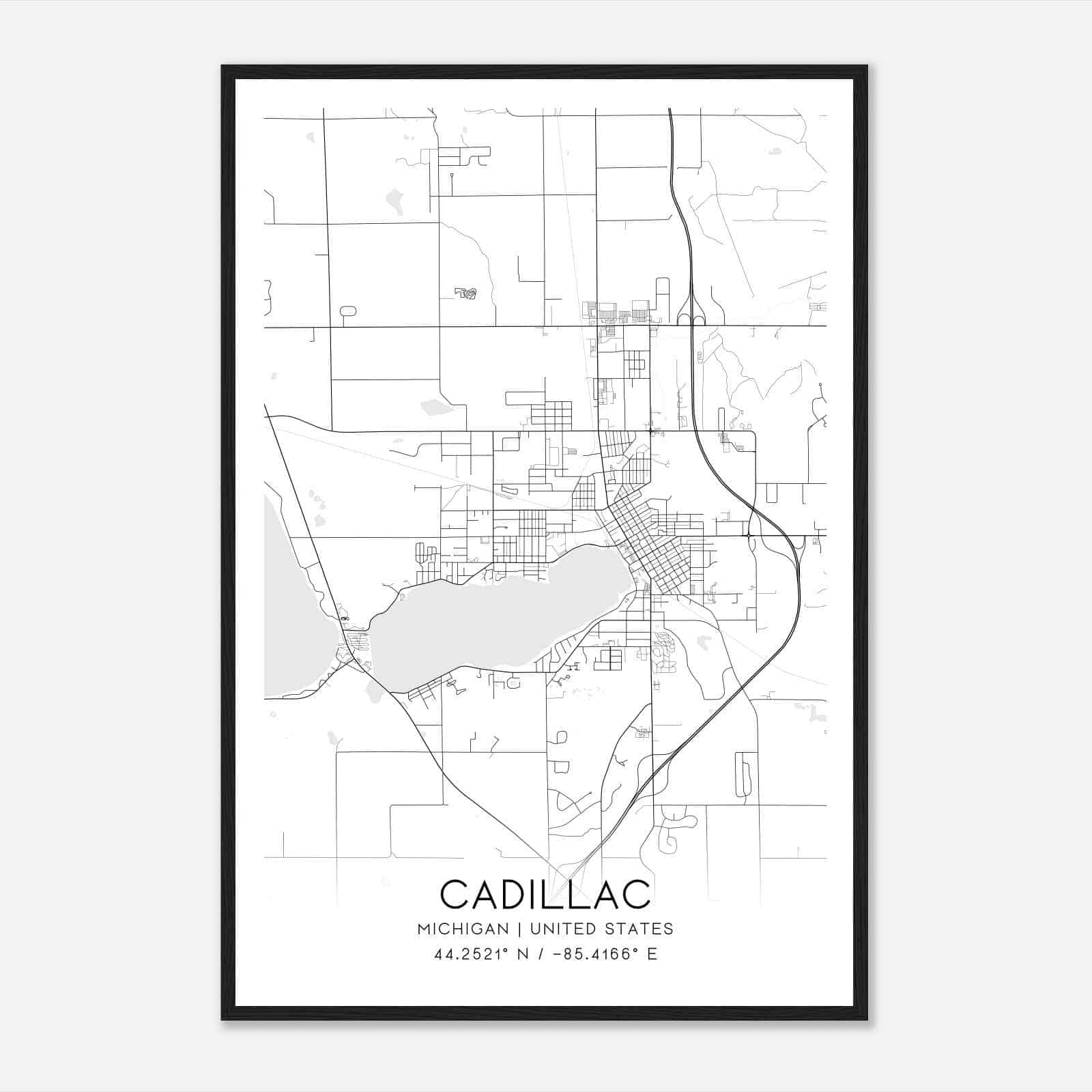 Cadillac Michigan Map Poster, Modern Home Decor Wall Art Print