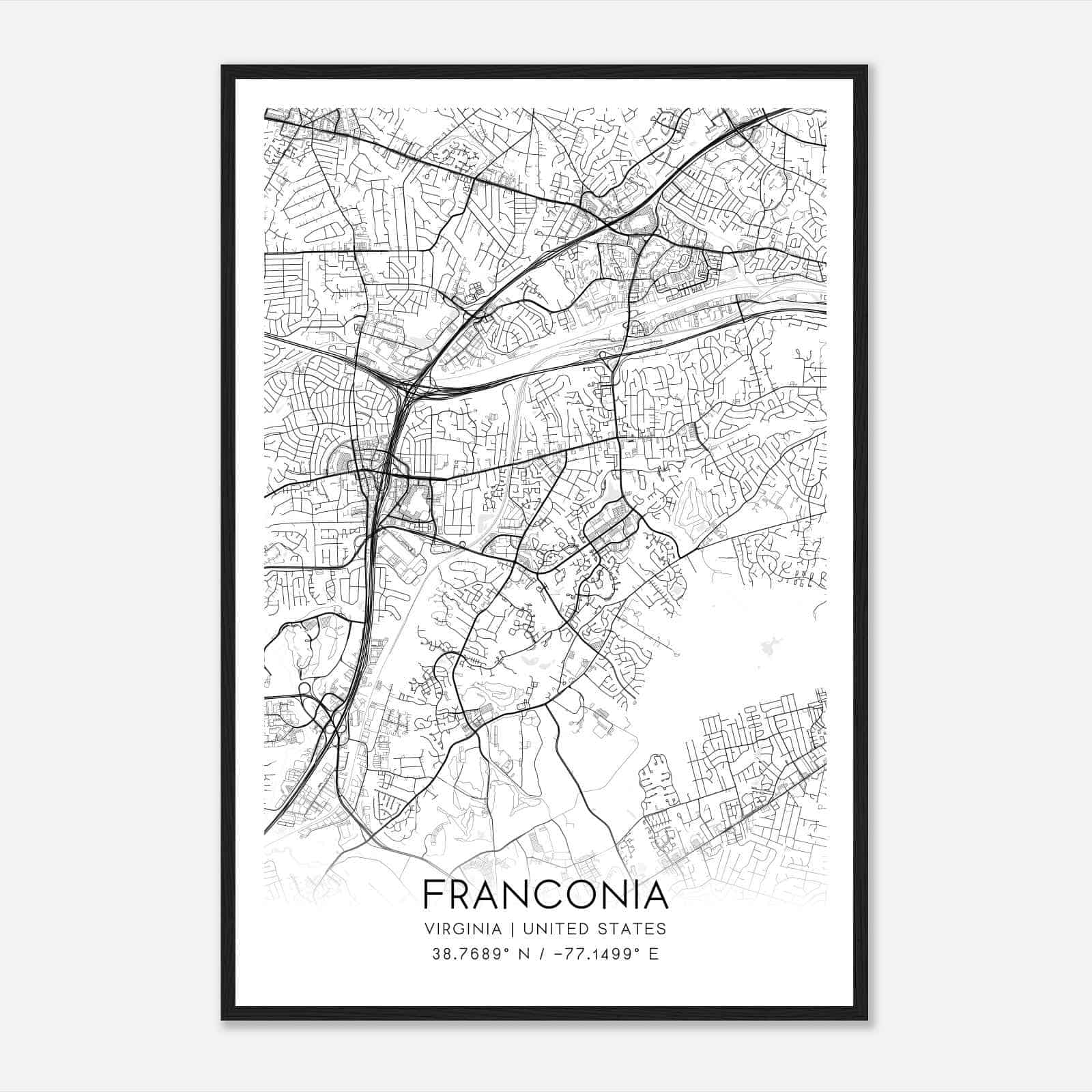 Franconia Virginia Map Poster, Modern Home Decor Wall Art Print