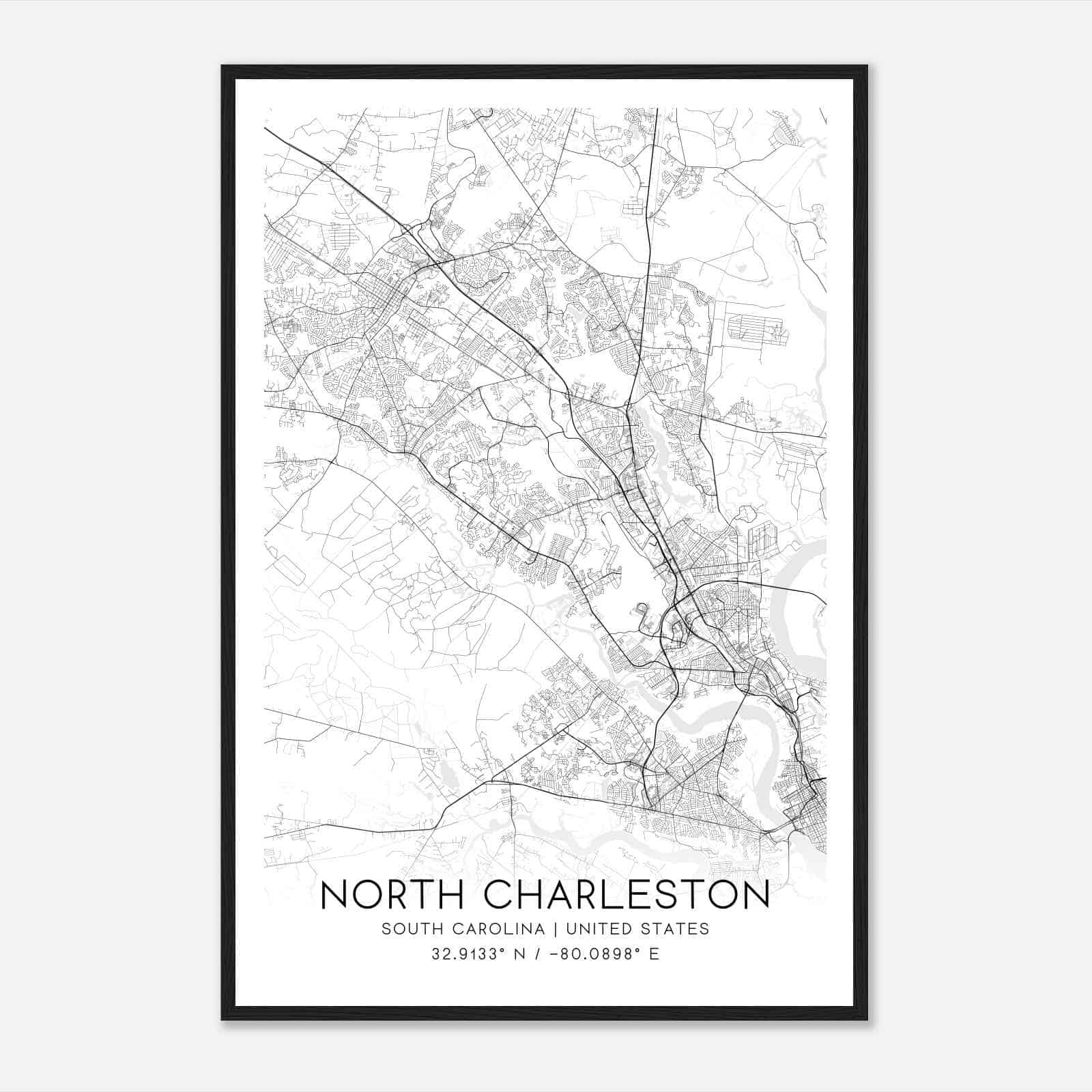North Charleston South Carolina Map Poster, Modern Home Decor Wall Art Print