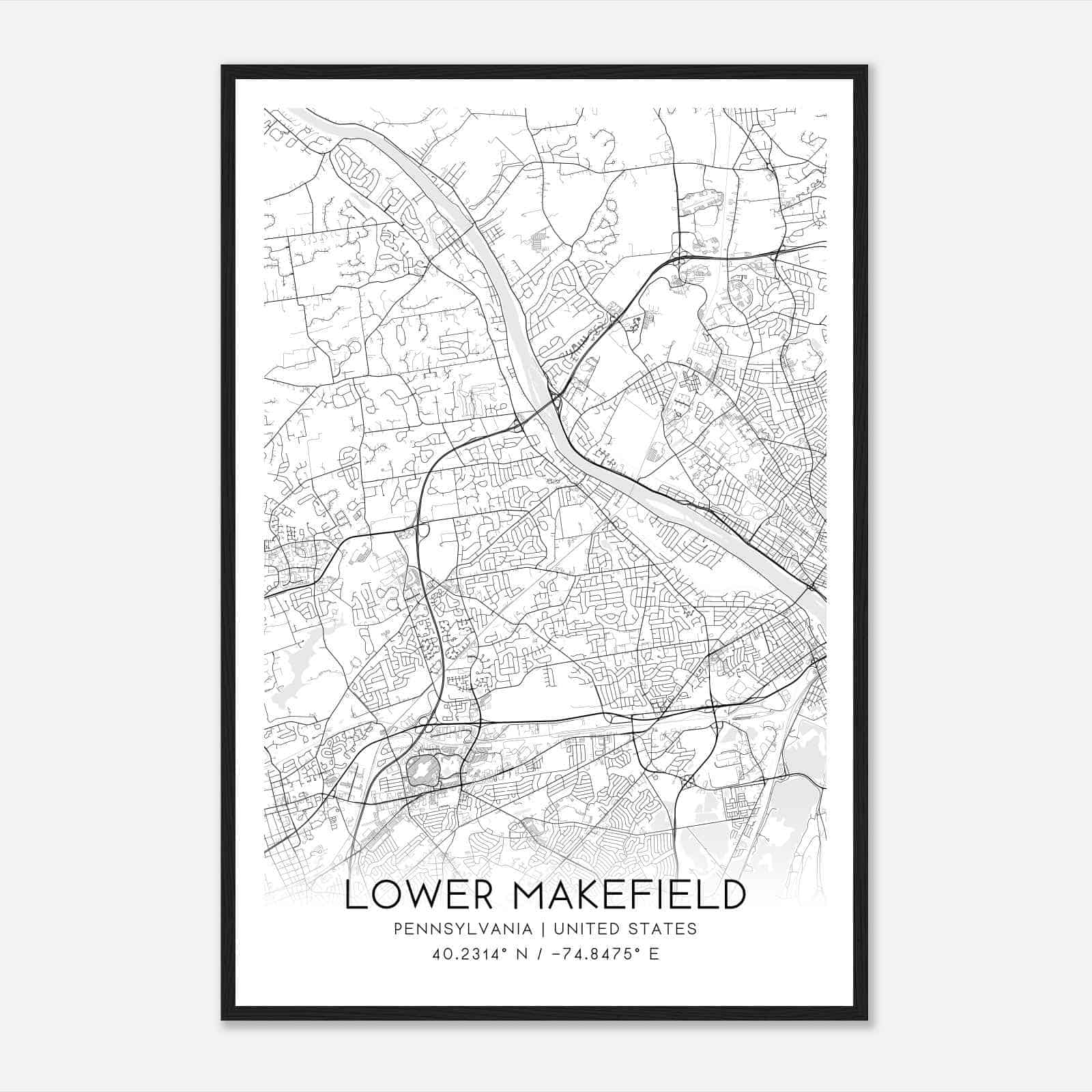 Lower Makefield Pennsylvania Map Poster, Modern Home Decor Wall Art Print