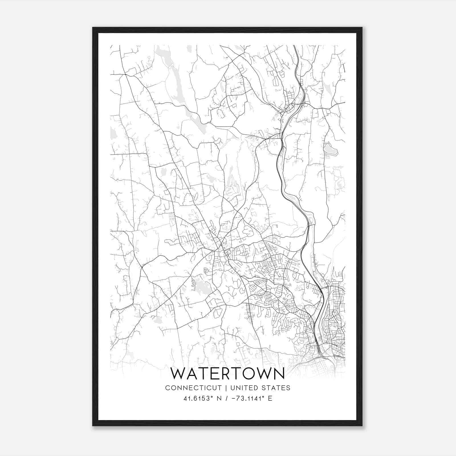 Watertown Connecticut Map Poster, Modern Home Decor Wall Art Print