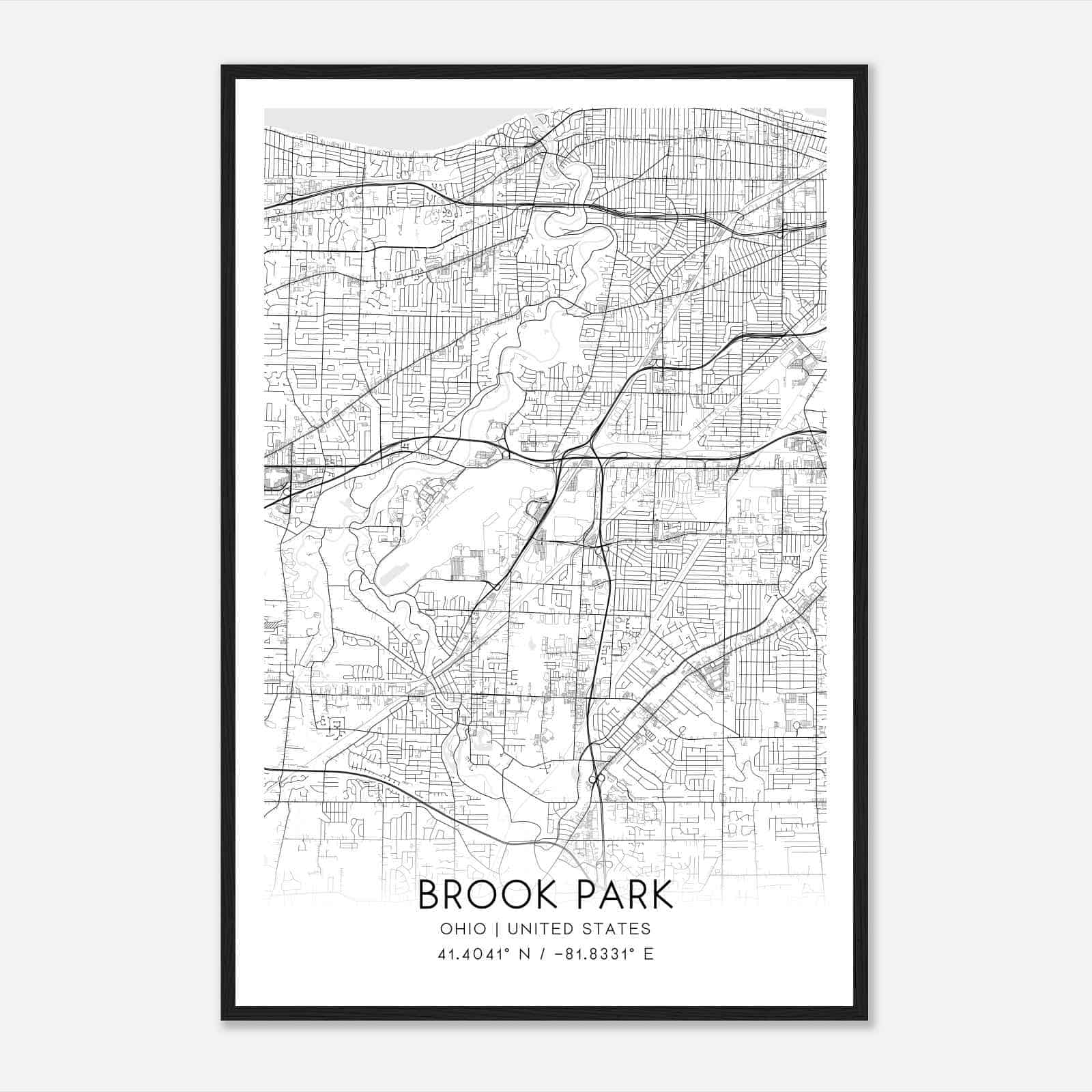 Brook Park Ohio Map Poster, Modern Home Decor Wall Art Print