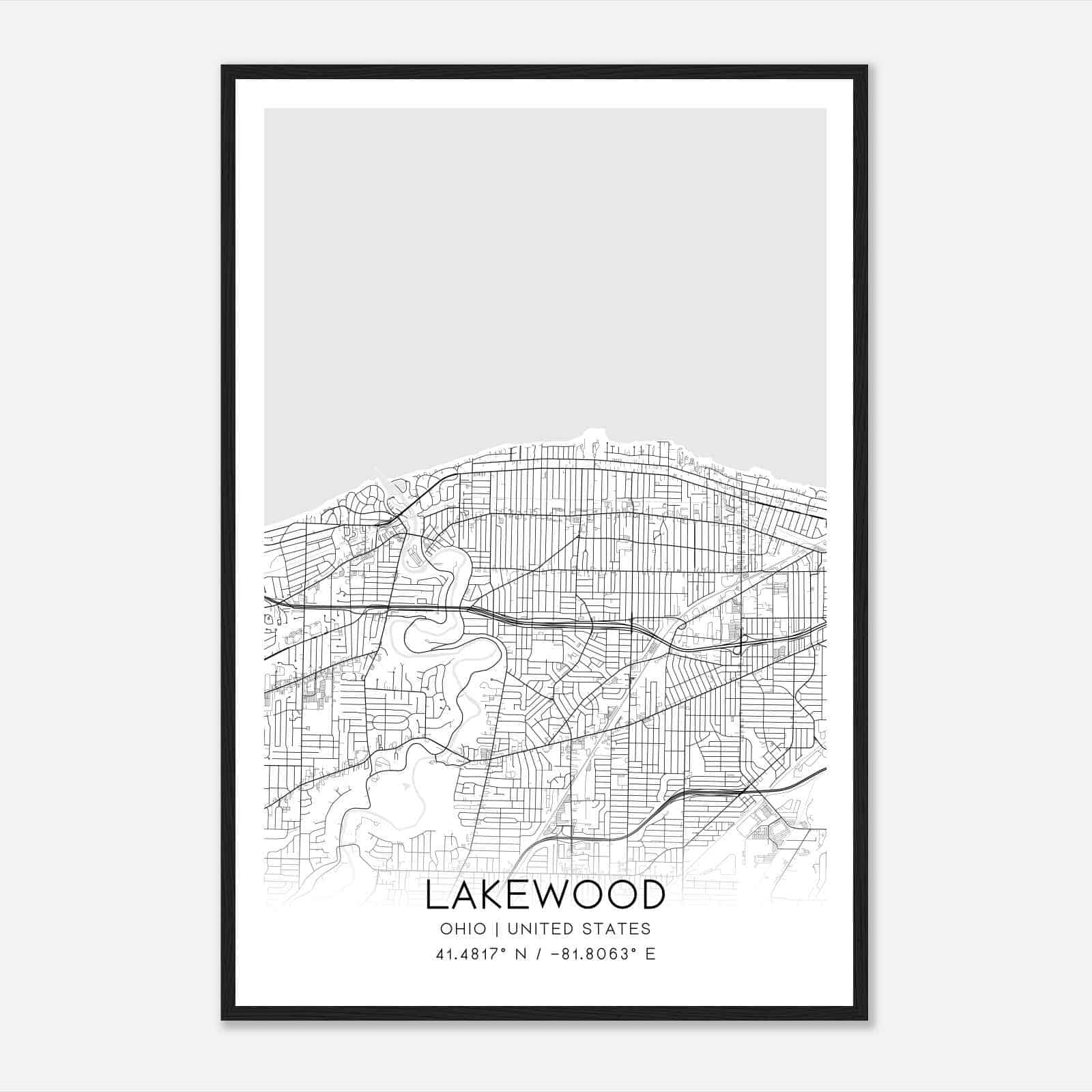 Lakewood Ohio Map Poster, Modern Home Decor Wall Art Print