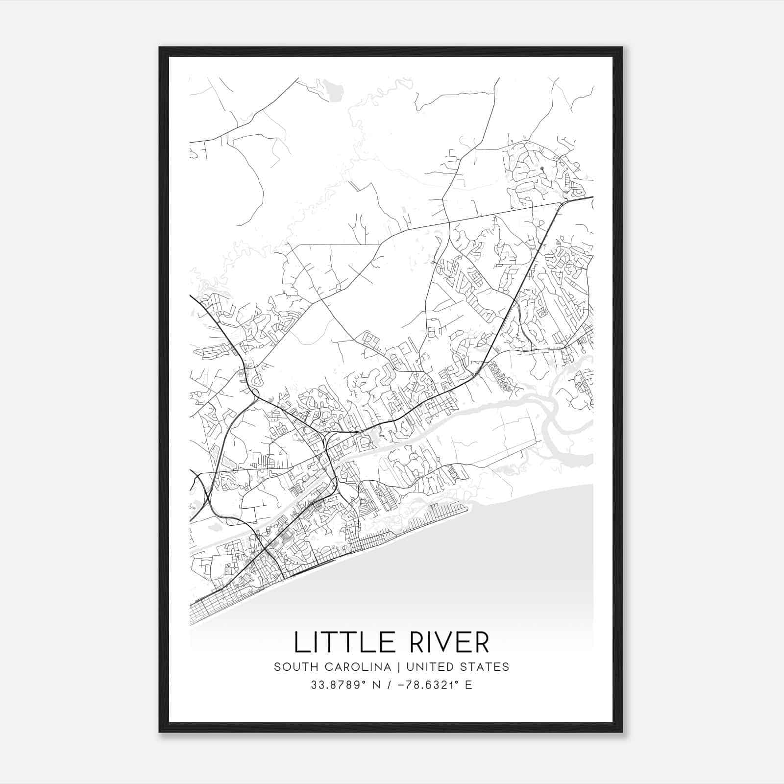 Little River South Carolina Map Poster, Modern Home Decor Wall Art Print