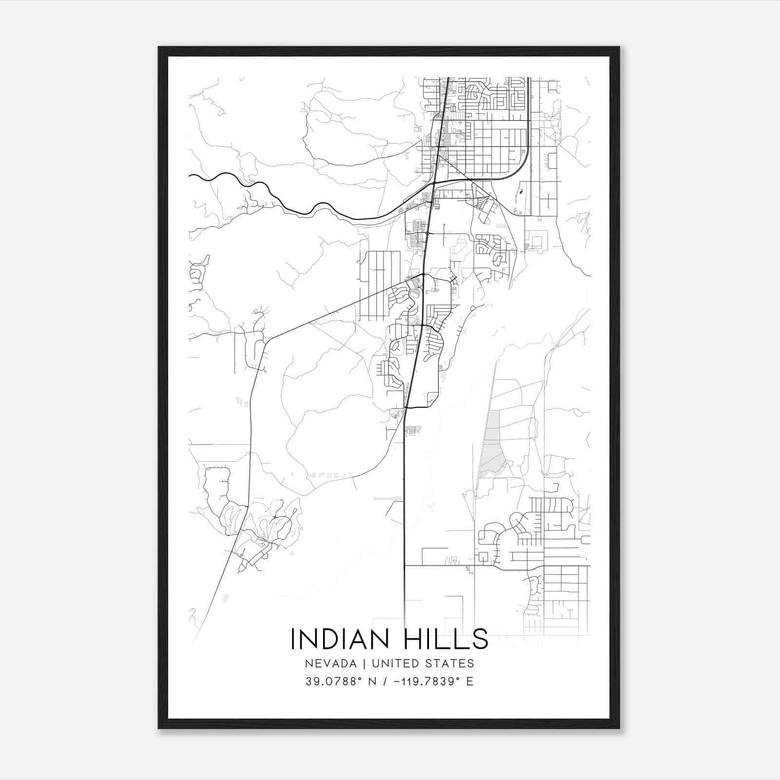 Indian Hills Nevada Map Poster, Modern Home Decor Wall Art Print