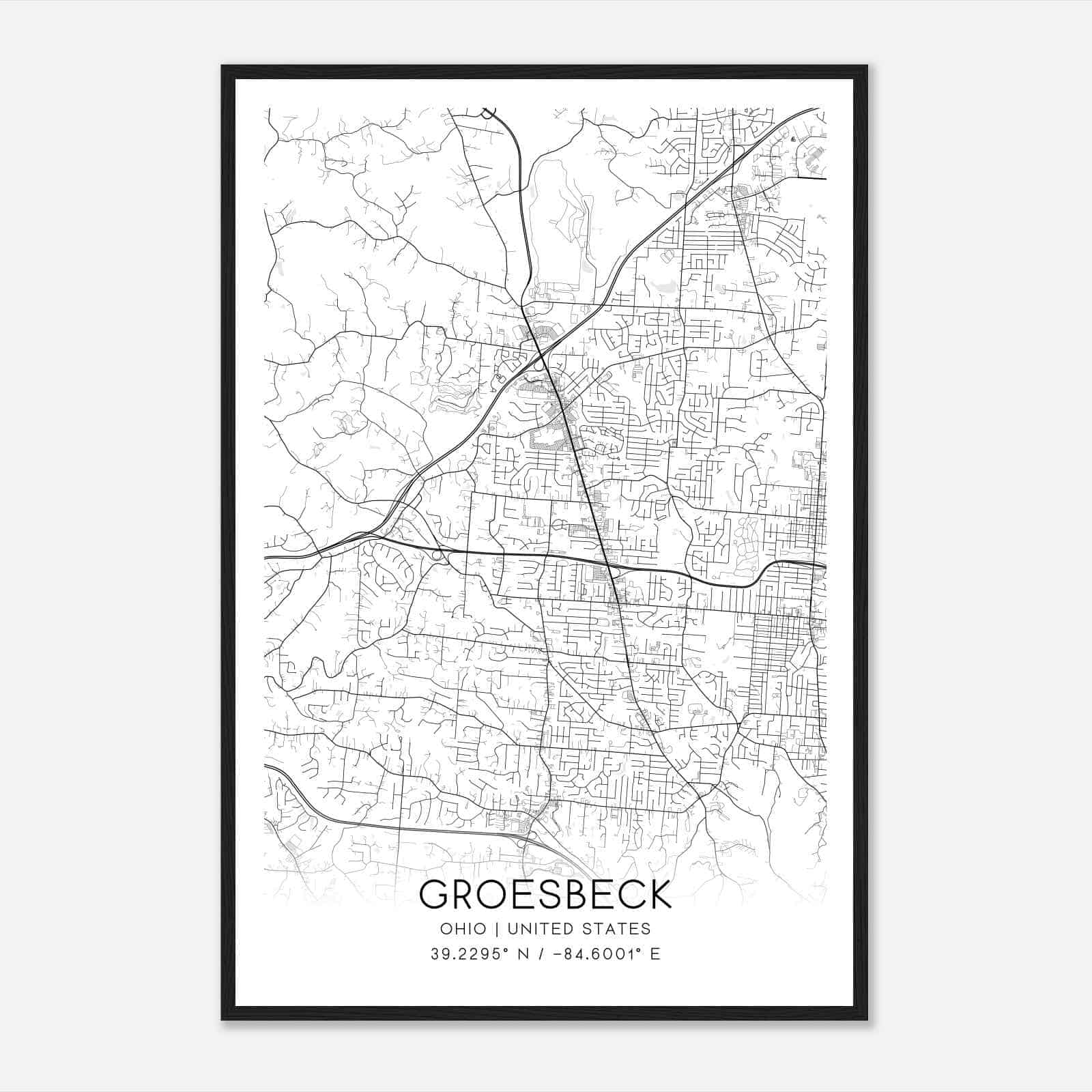 Groesbeck Ohio Map Poster, Modern Home Decor Wall Art Print