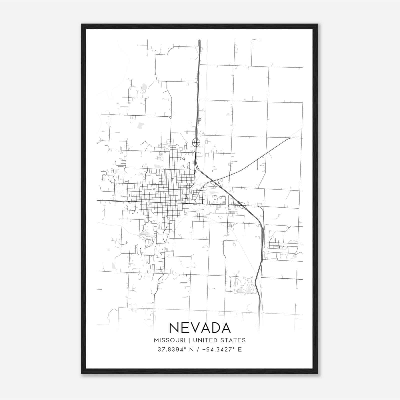Nevada Missouri Map Poster, Modern Home Decor Wall Art Print
