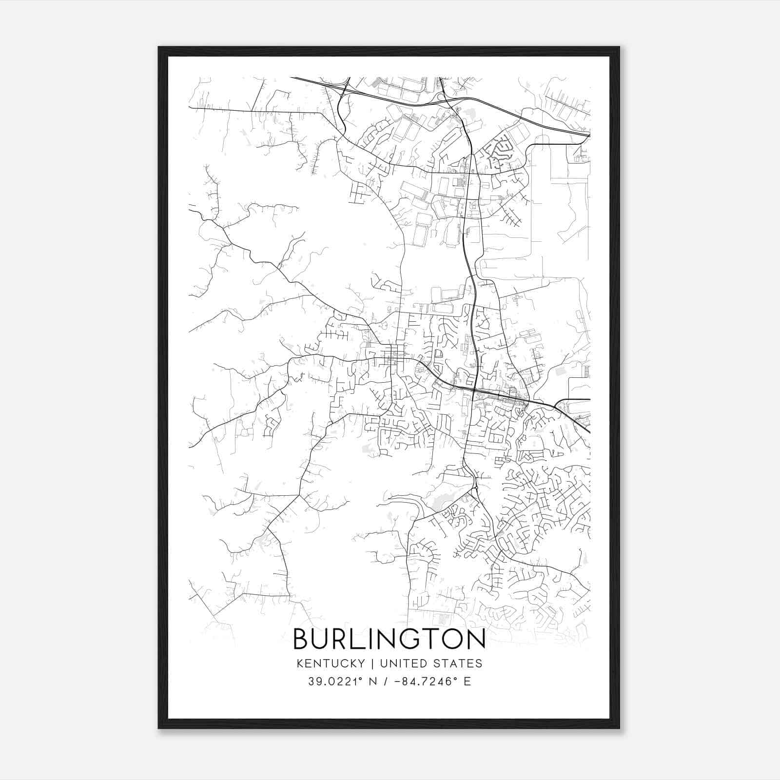 Burlington Kentucky Map Poster, Modern Home Decor Wall Art Print