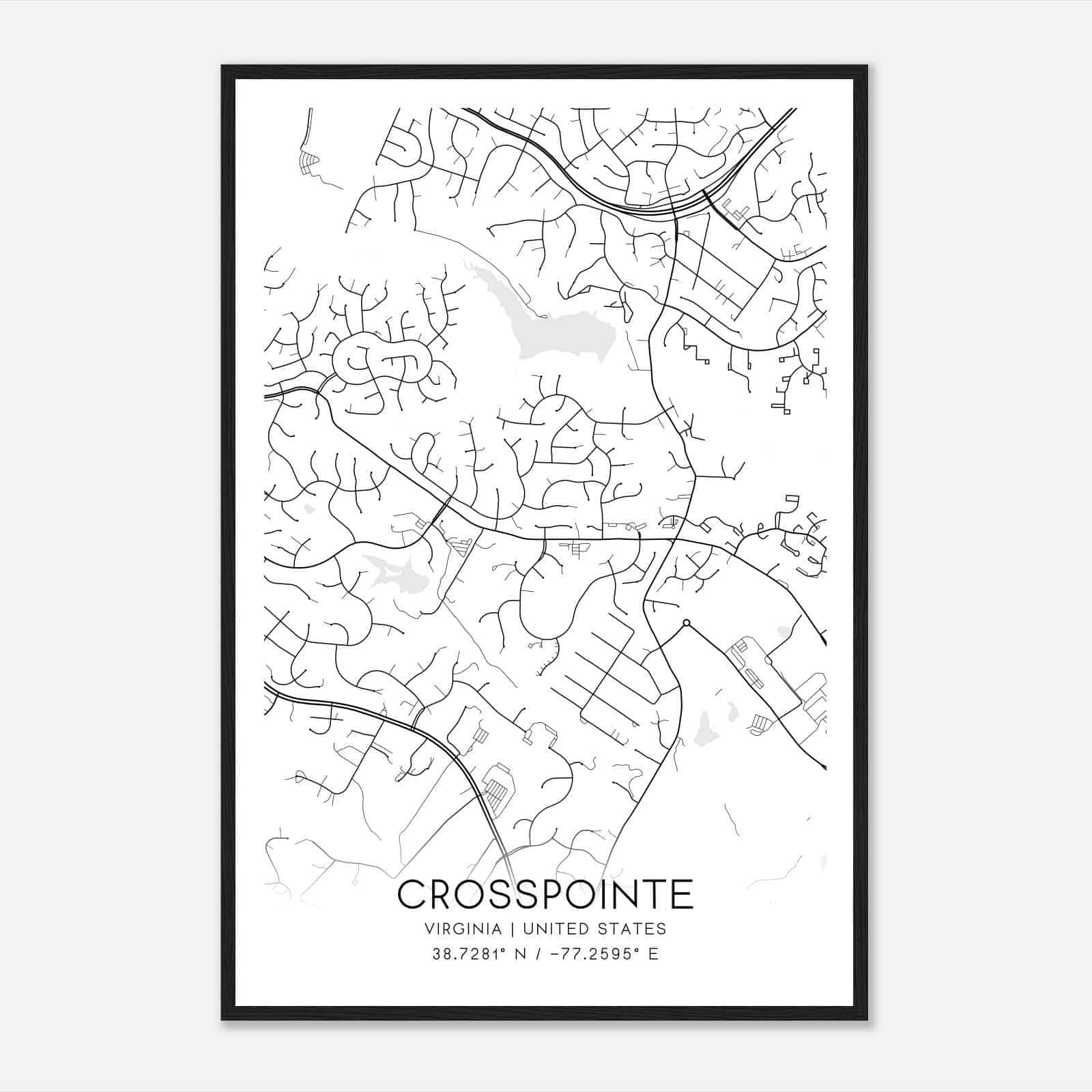 Crosspointe Virginia Map Poster, Modern Home Decor Wall Art Print