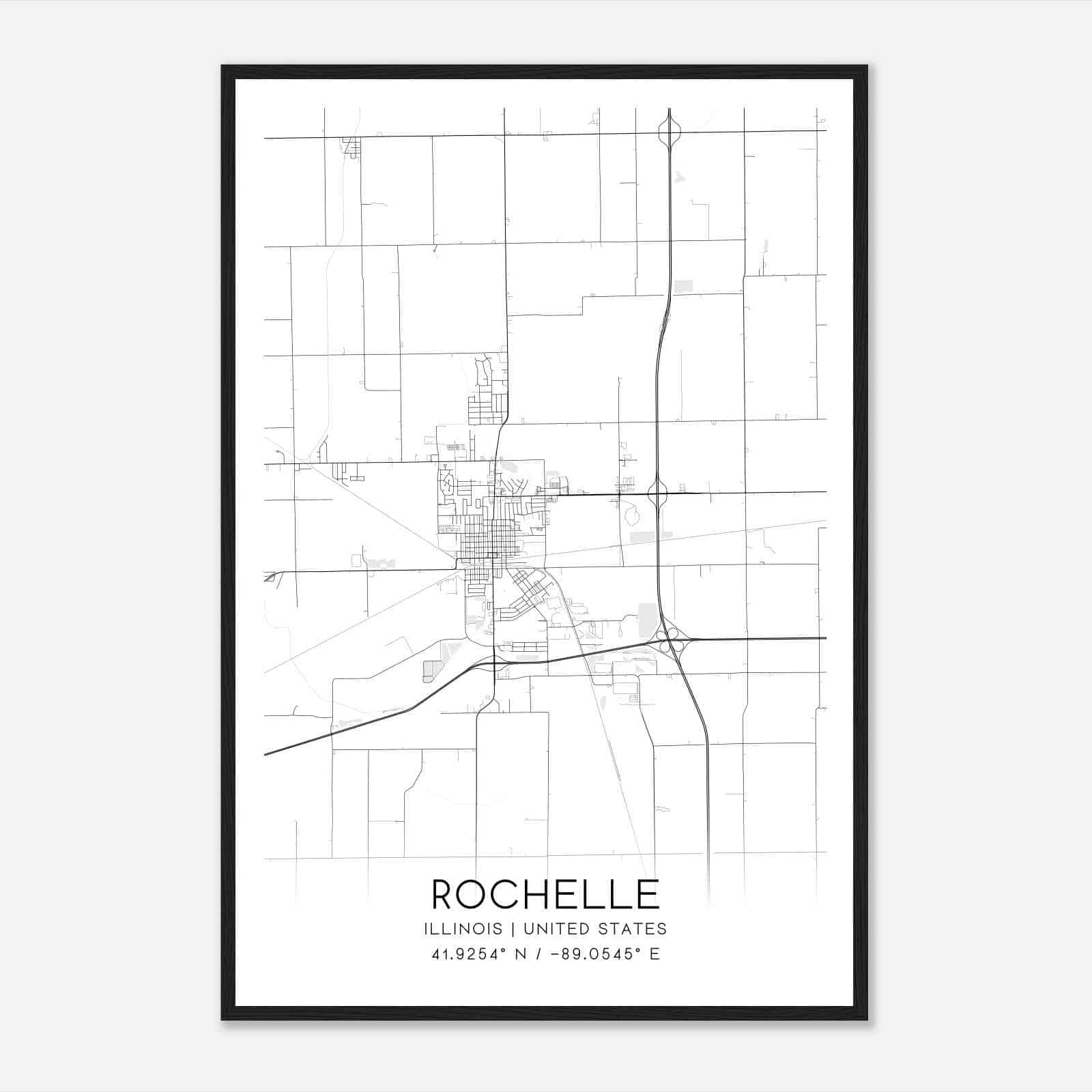 Rochelle Illinois Map Poster, Modern Home Decor Wall Art Print